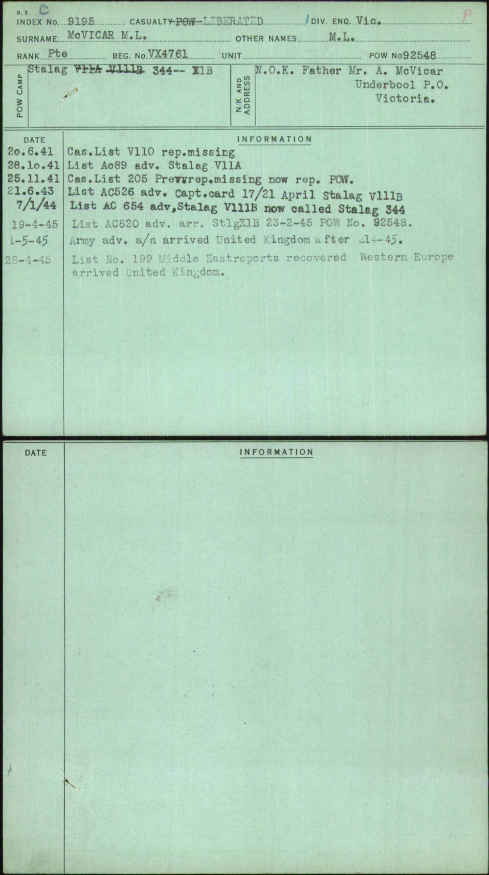 Mcvicar M L, M L, VX4761