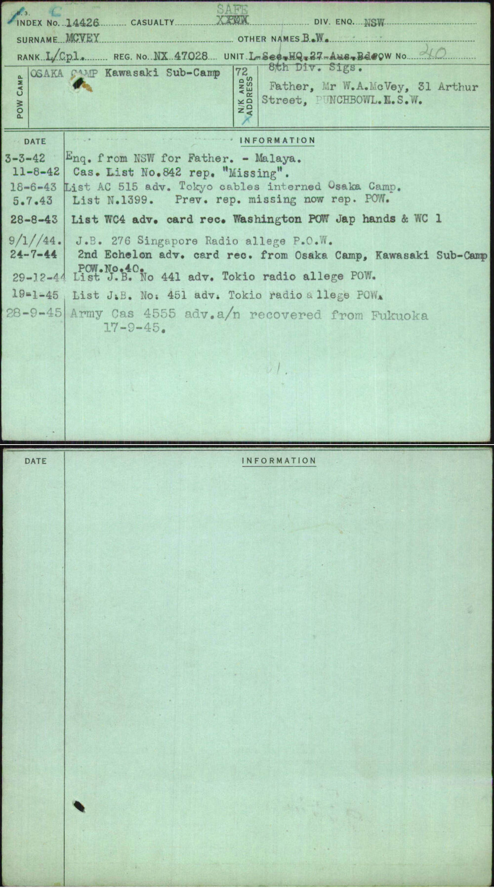 Mcvey, B W, NX47028