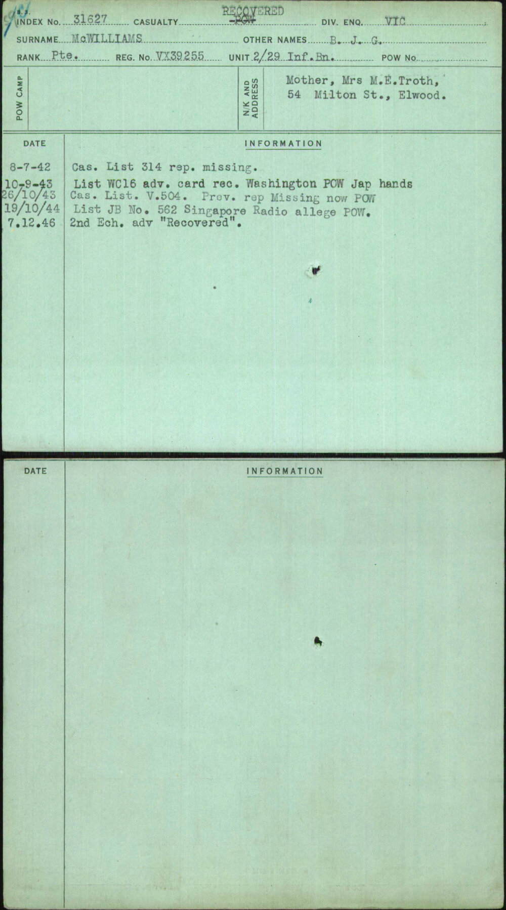 Mcwilliams, B J G, VX39255