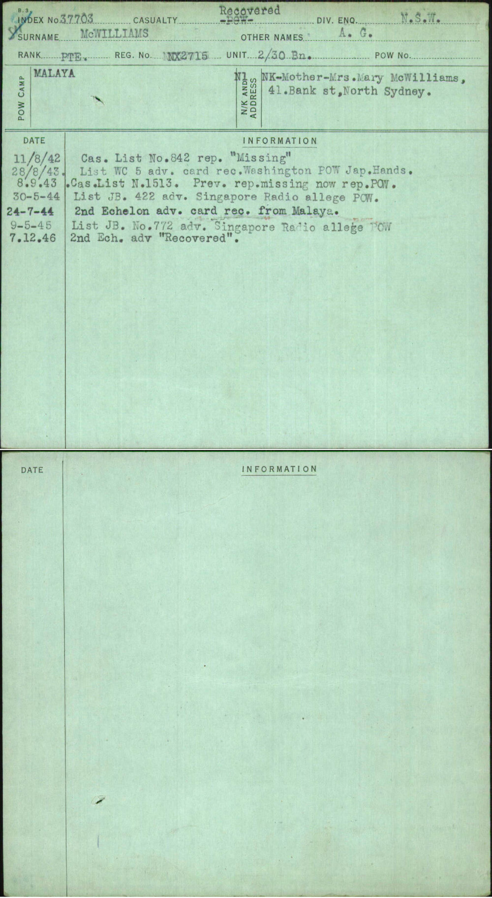 Mcwilliams, A G, NX2715