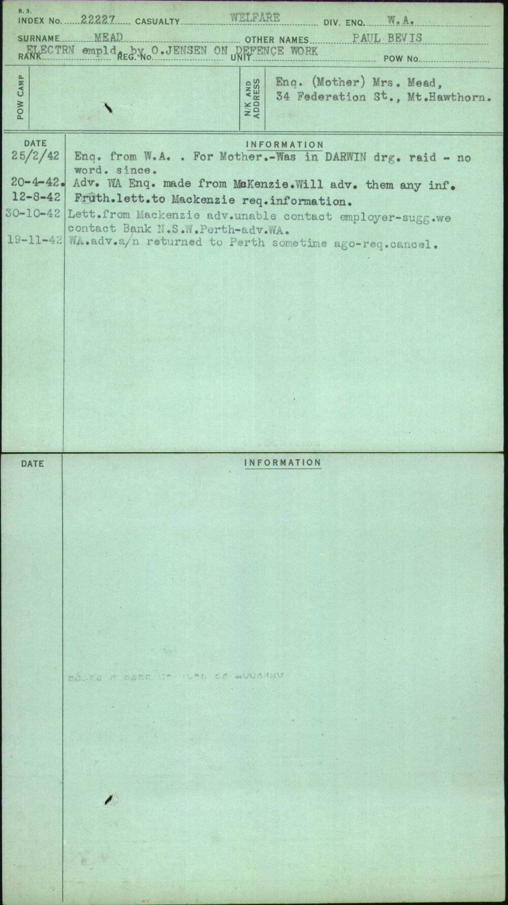 Mead, Paul Bevis, [No Service Number]