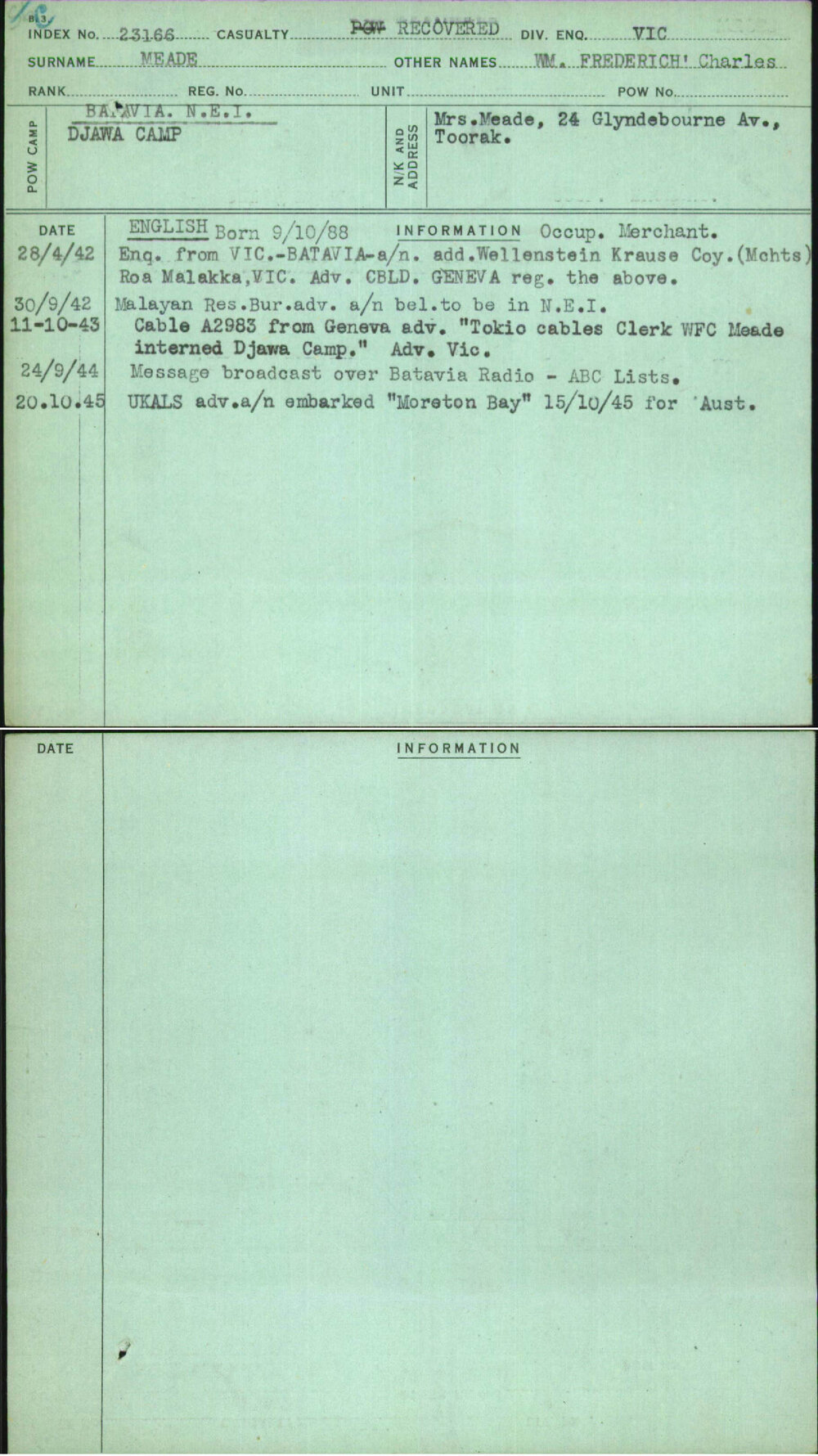 Meade, Wm Frederich' Charles, [No Service Number]