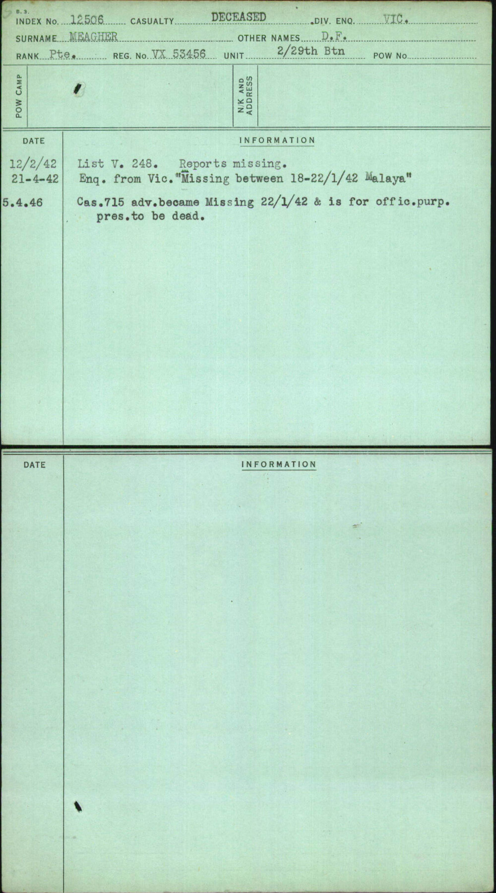 Meagher, D F, VX53456