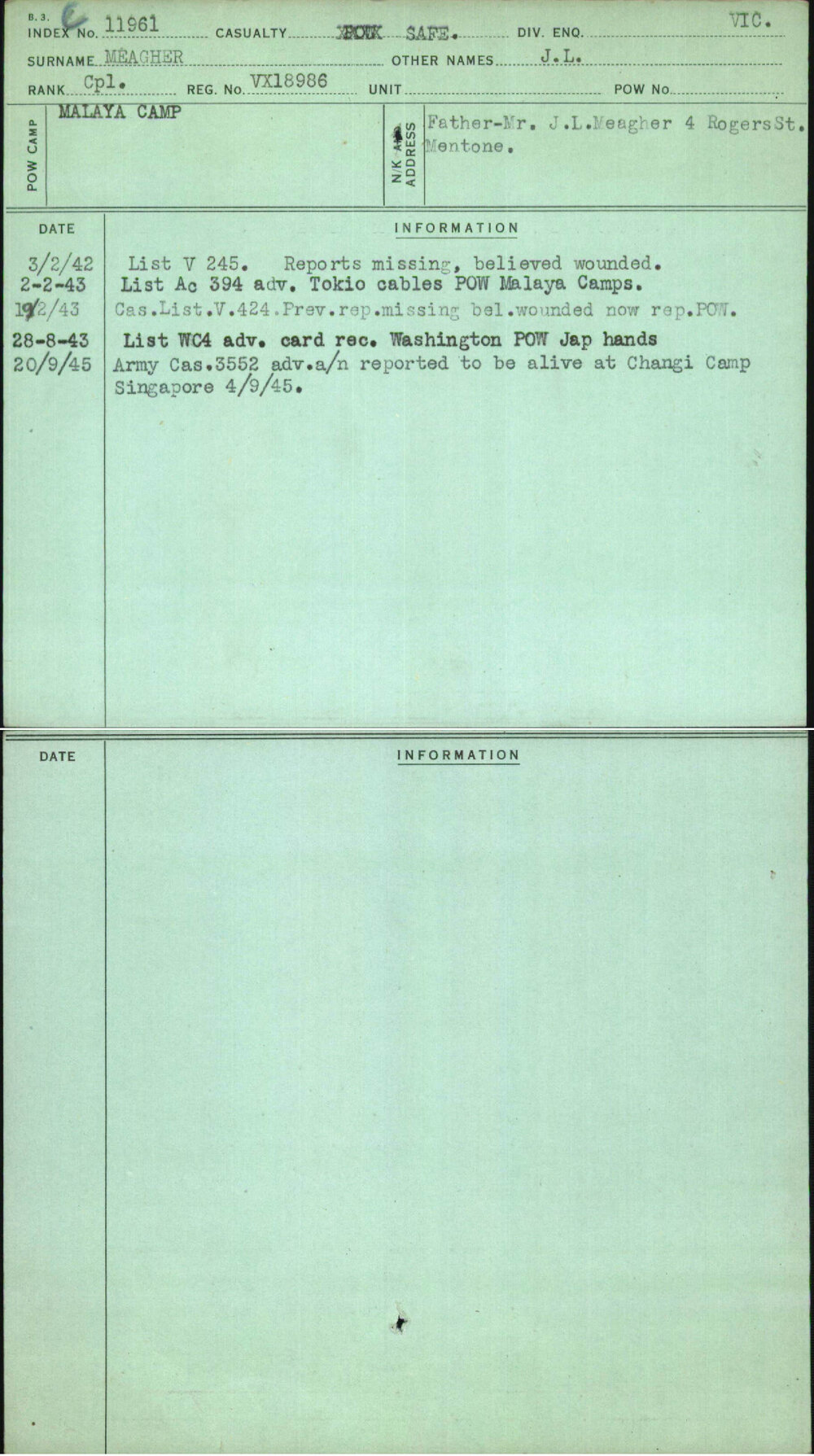 Meagher, J L, VX18986