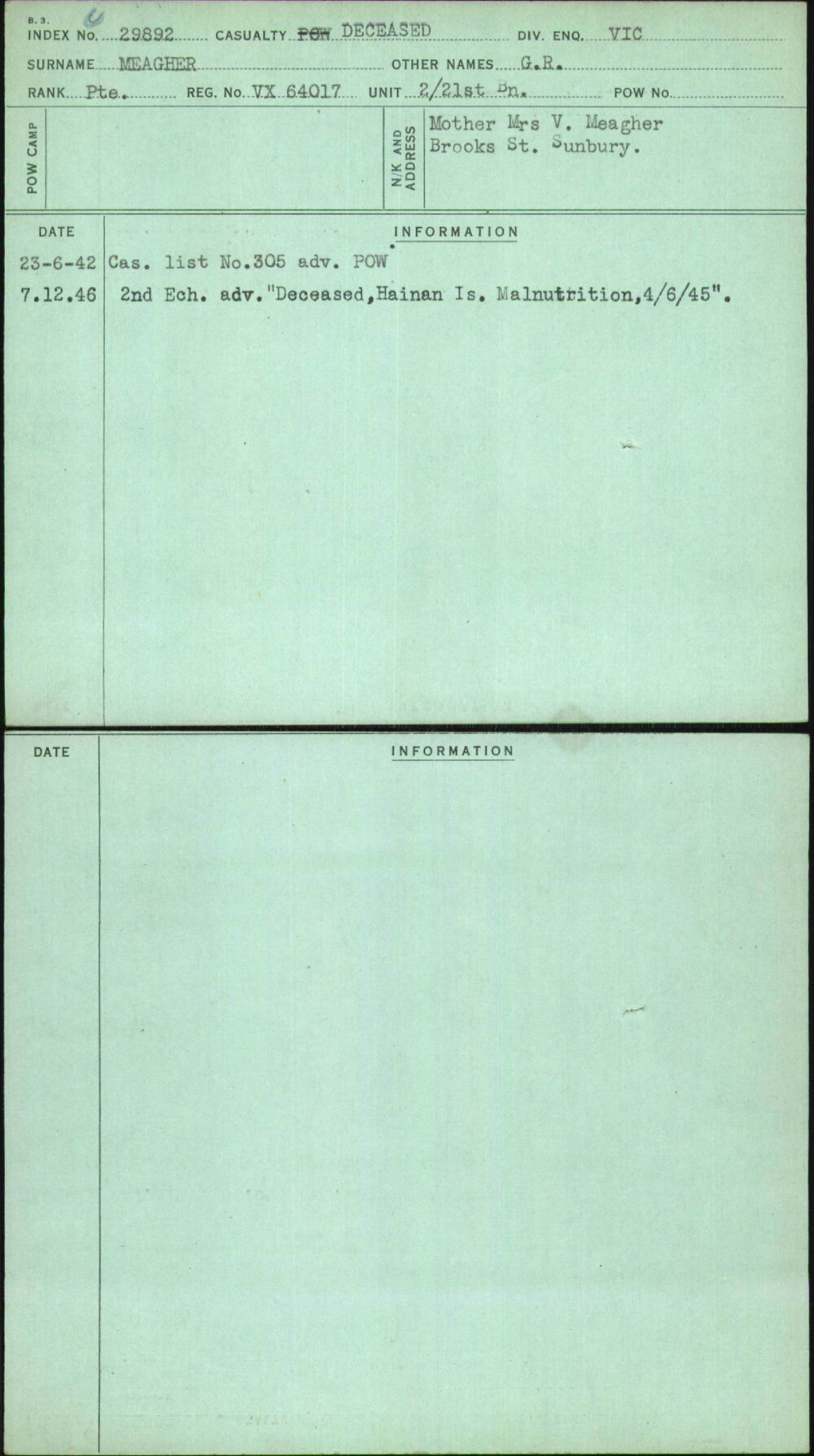 Meagher, G R, VX64017