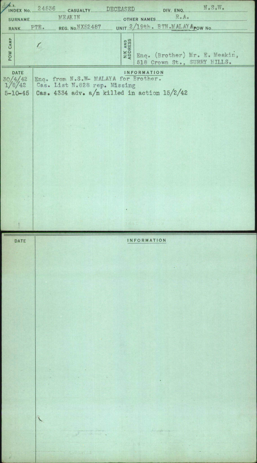 Meakin, R A, NX52487