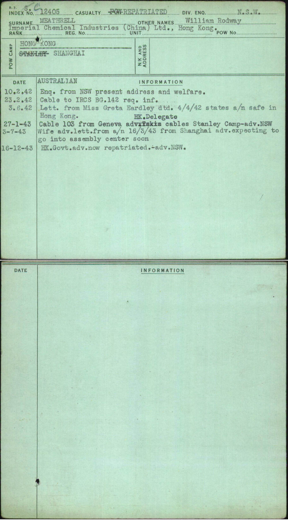 Meathrell, William Rodway, [No Service Number]