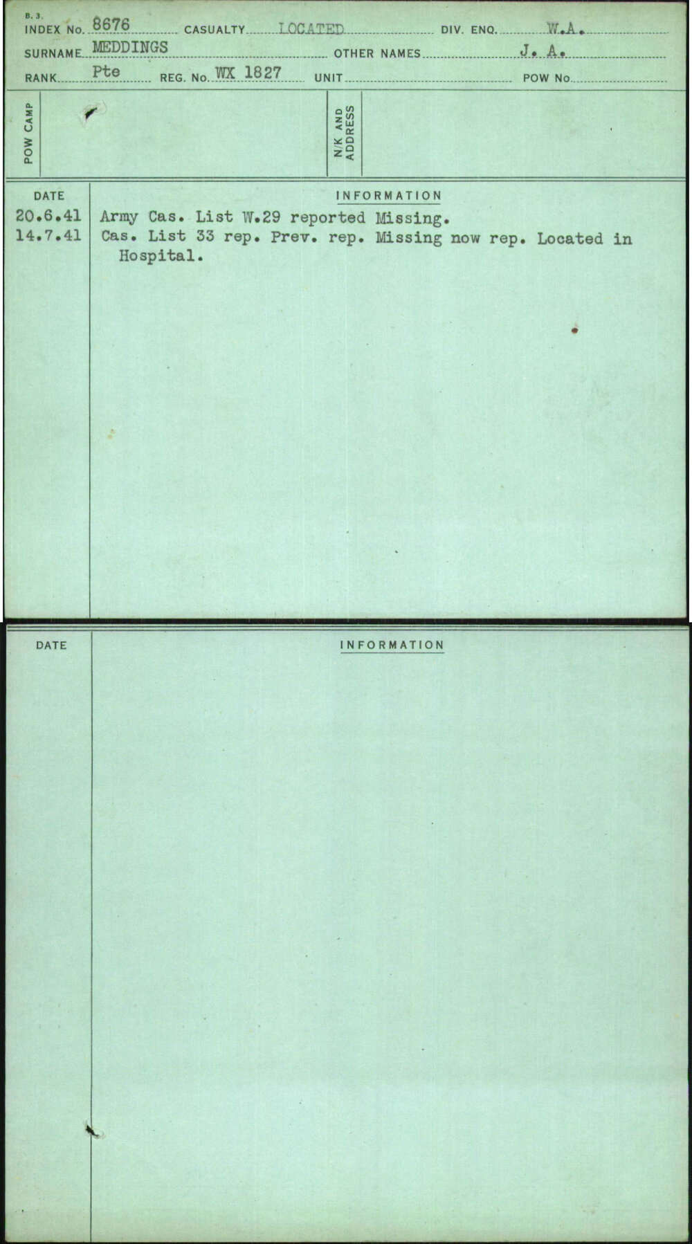 Meddings, J A, WX1827