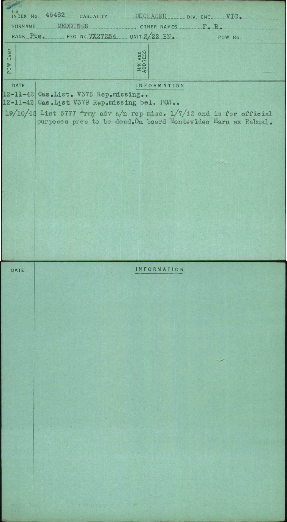 Meddings, F R, VX27254