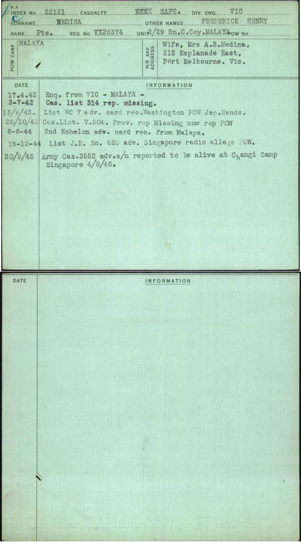 Medina, Frederick Henry, VX26374