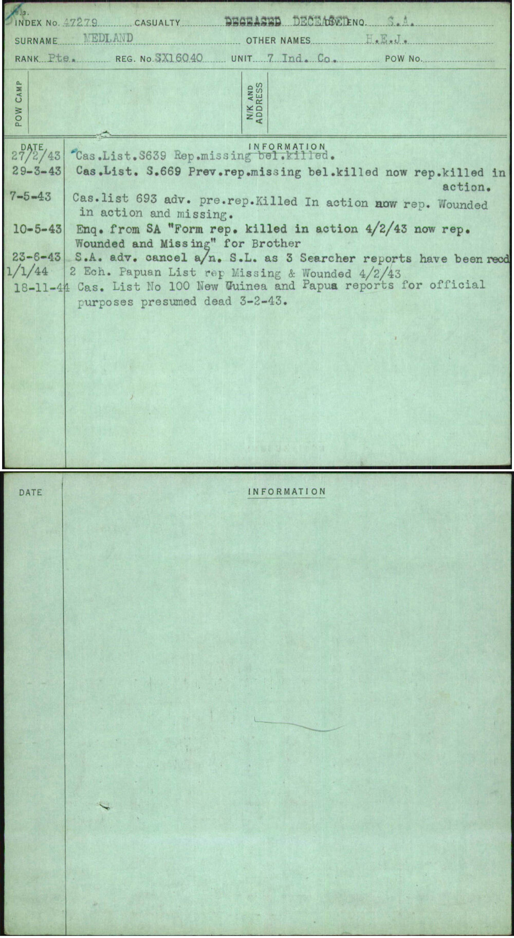 Medland, H E J, SX16040