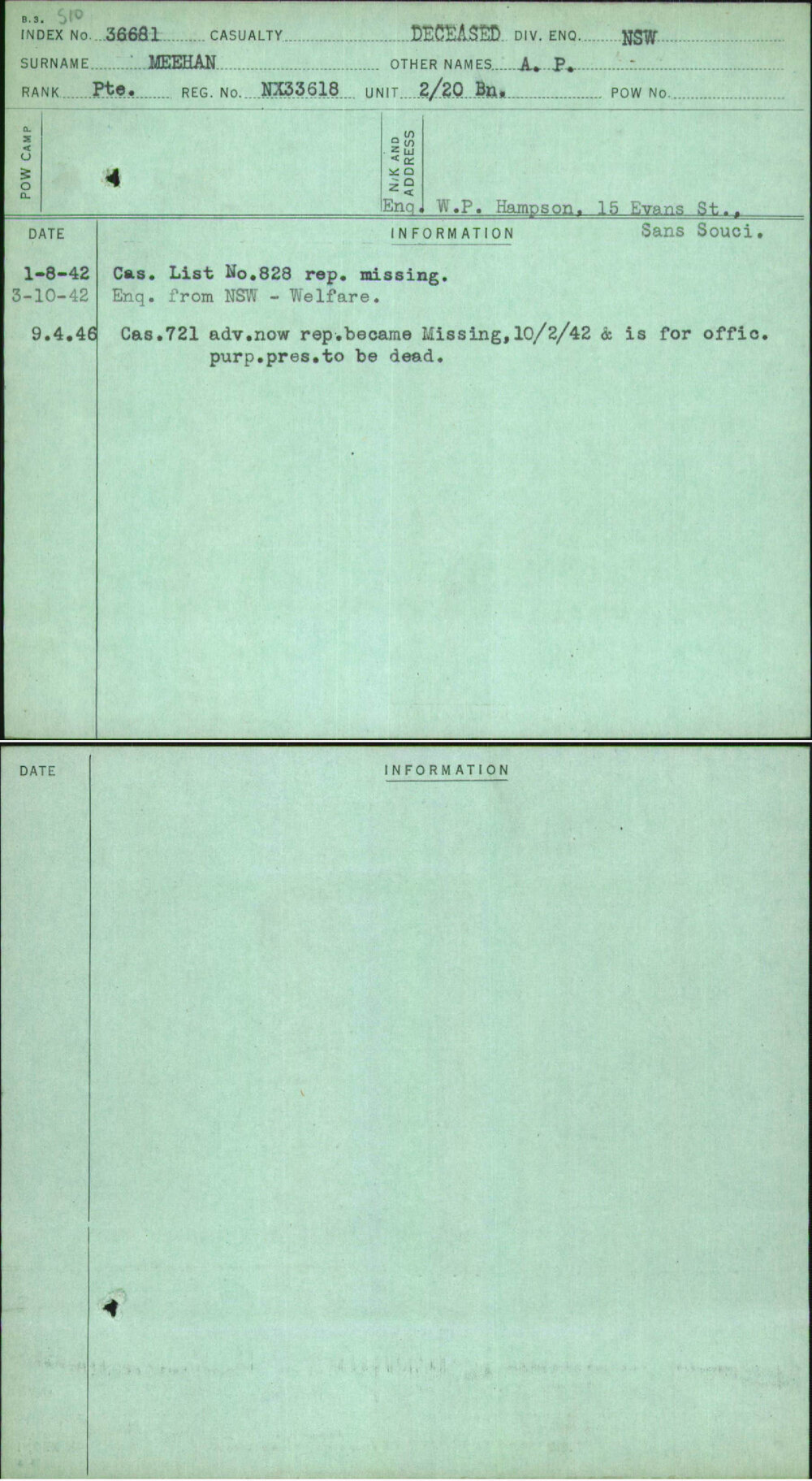 Meehan, A P, NX33618