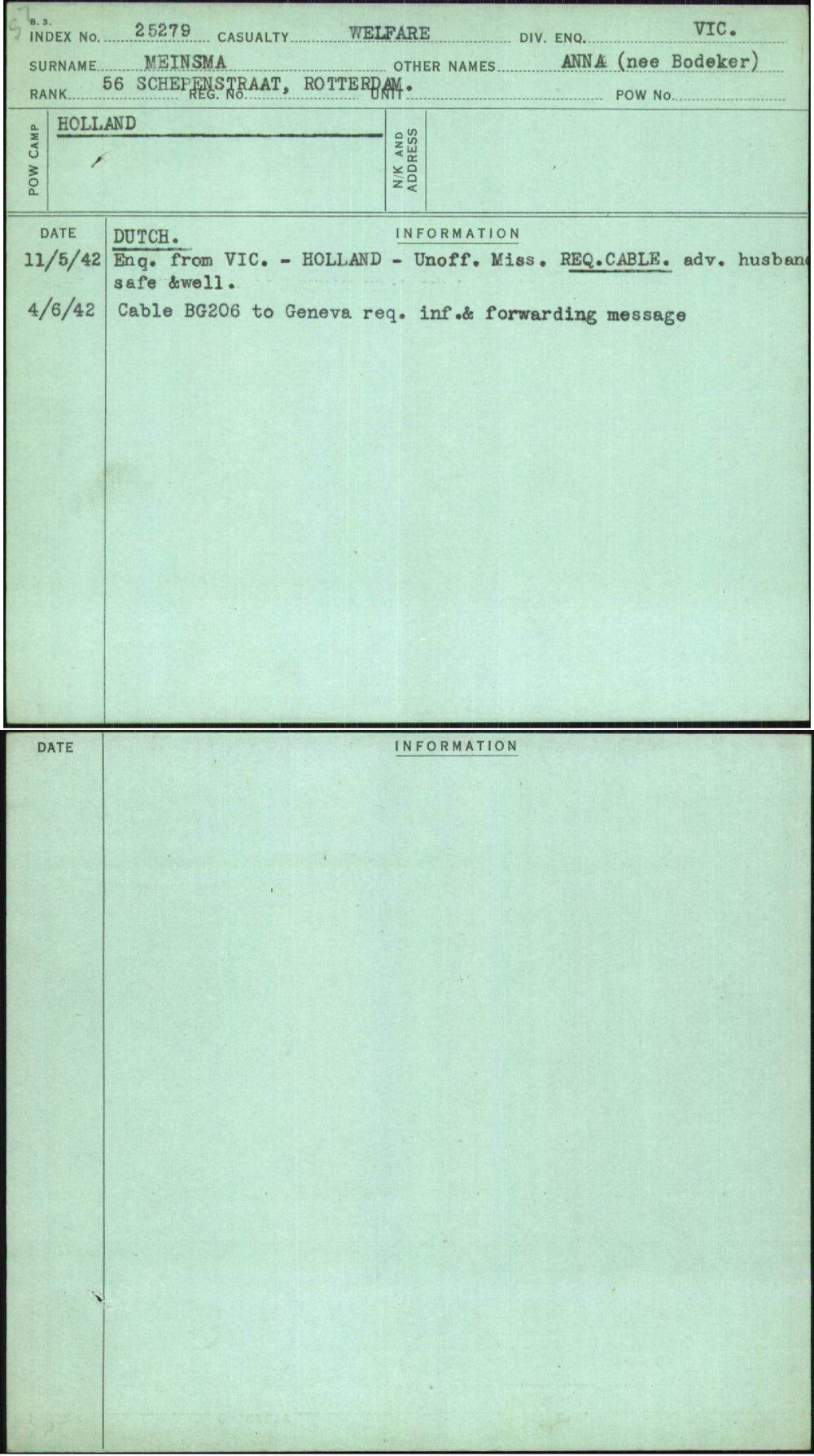 Meinsma, Anna (Nee Bodeker), [No Service Number]