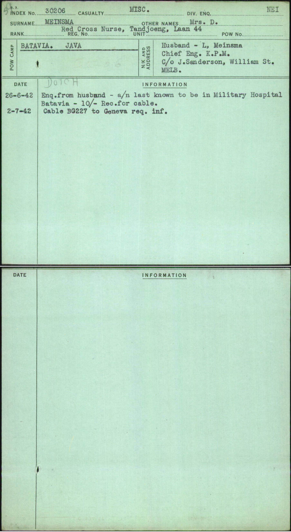 Meinsma, Mrs D, [No Service Number]