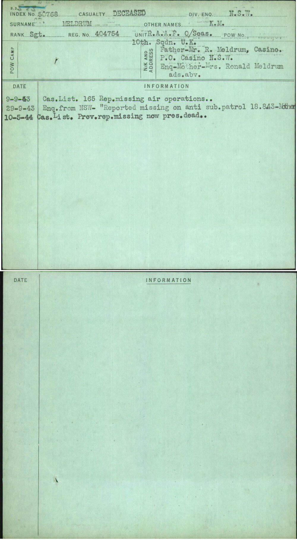 Meldrum, K M, 404754