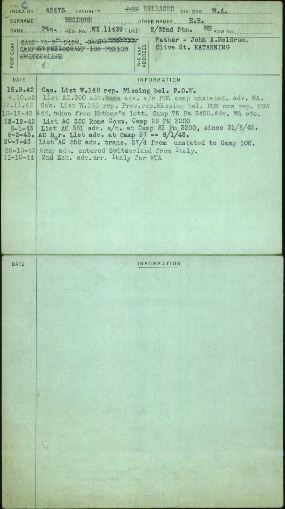 Meldrum, H R, WX11439