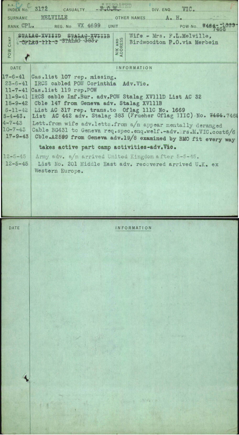 Melville, A H, VX4699