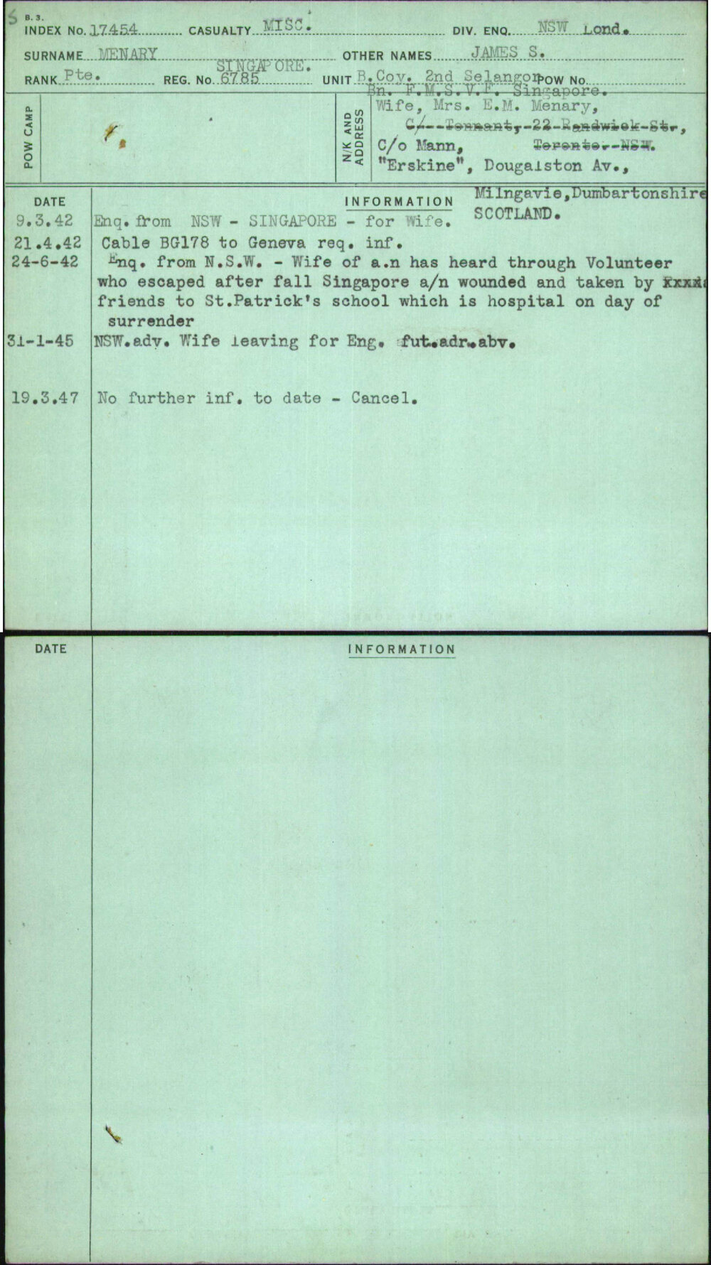 Menary, James S, Singapore 6785