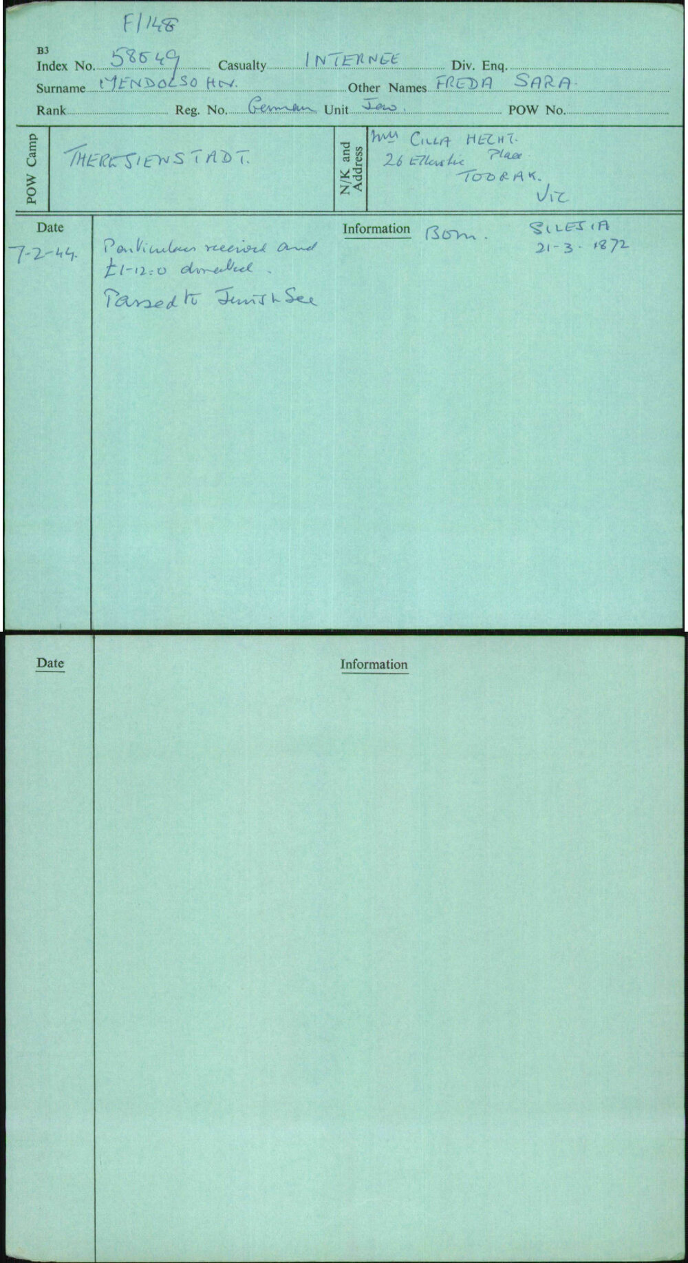 Mendolsohn, Freda Sara, German