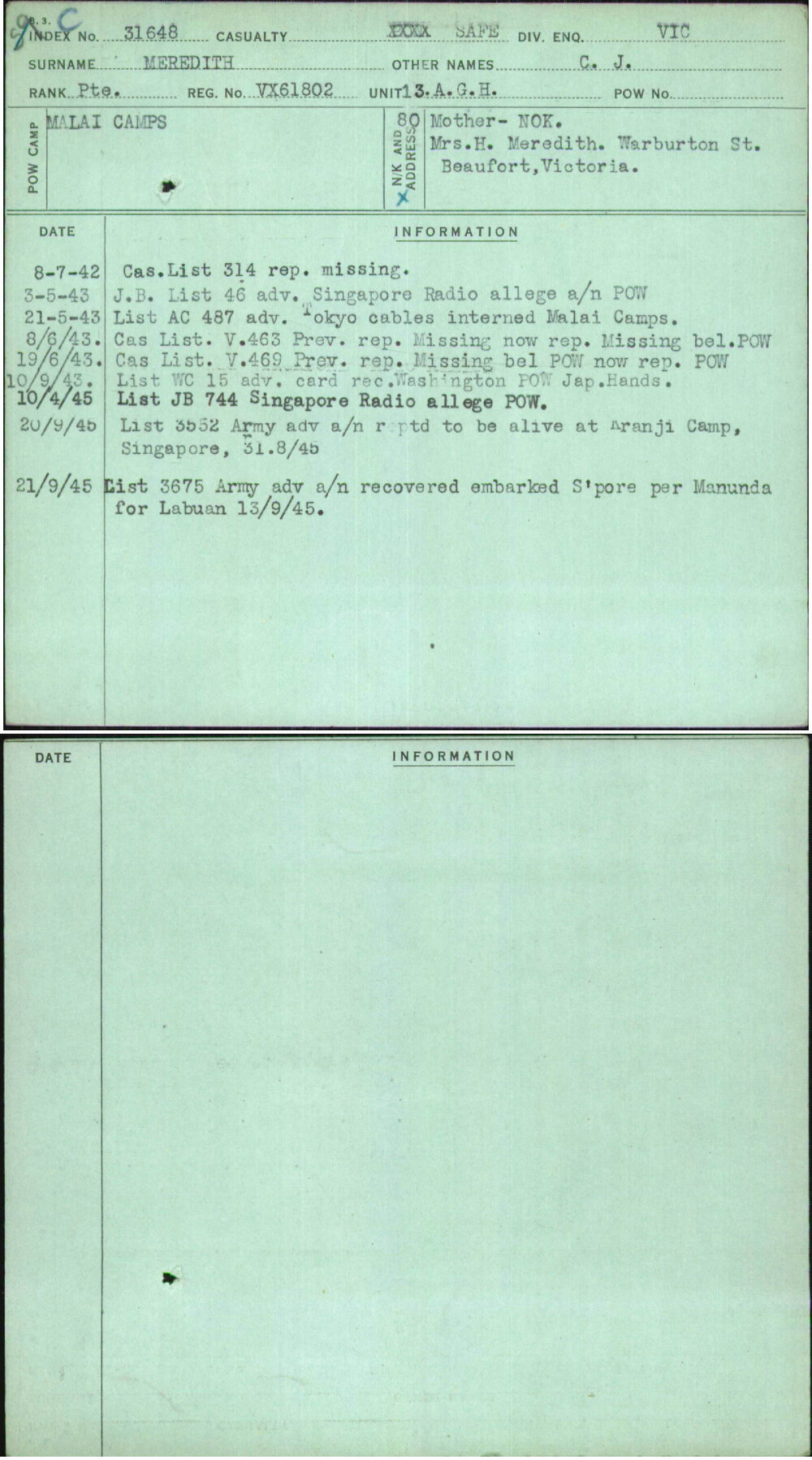 Meredith, C J, VX61802