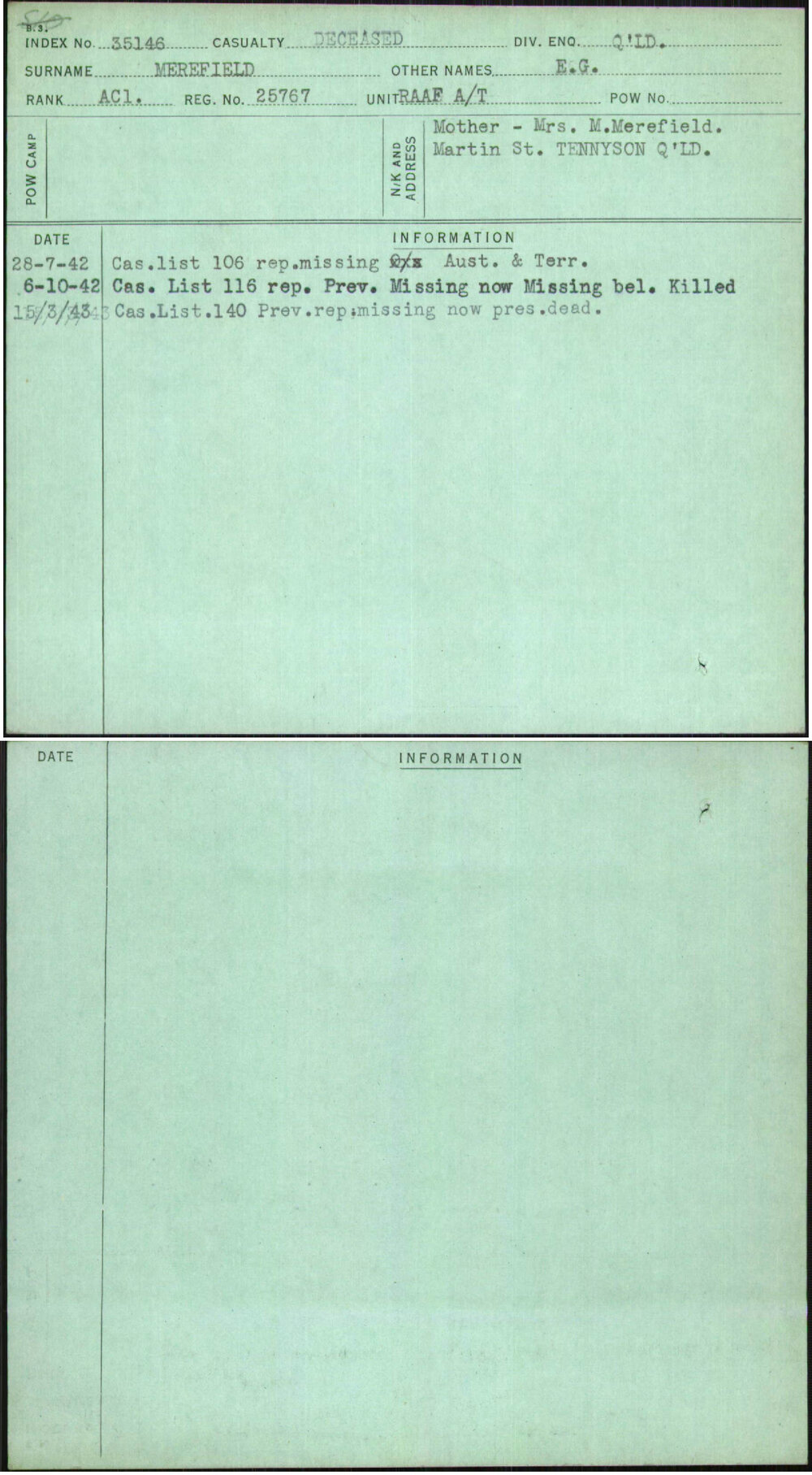 Merefield, E G, 25767