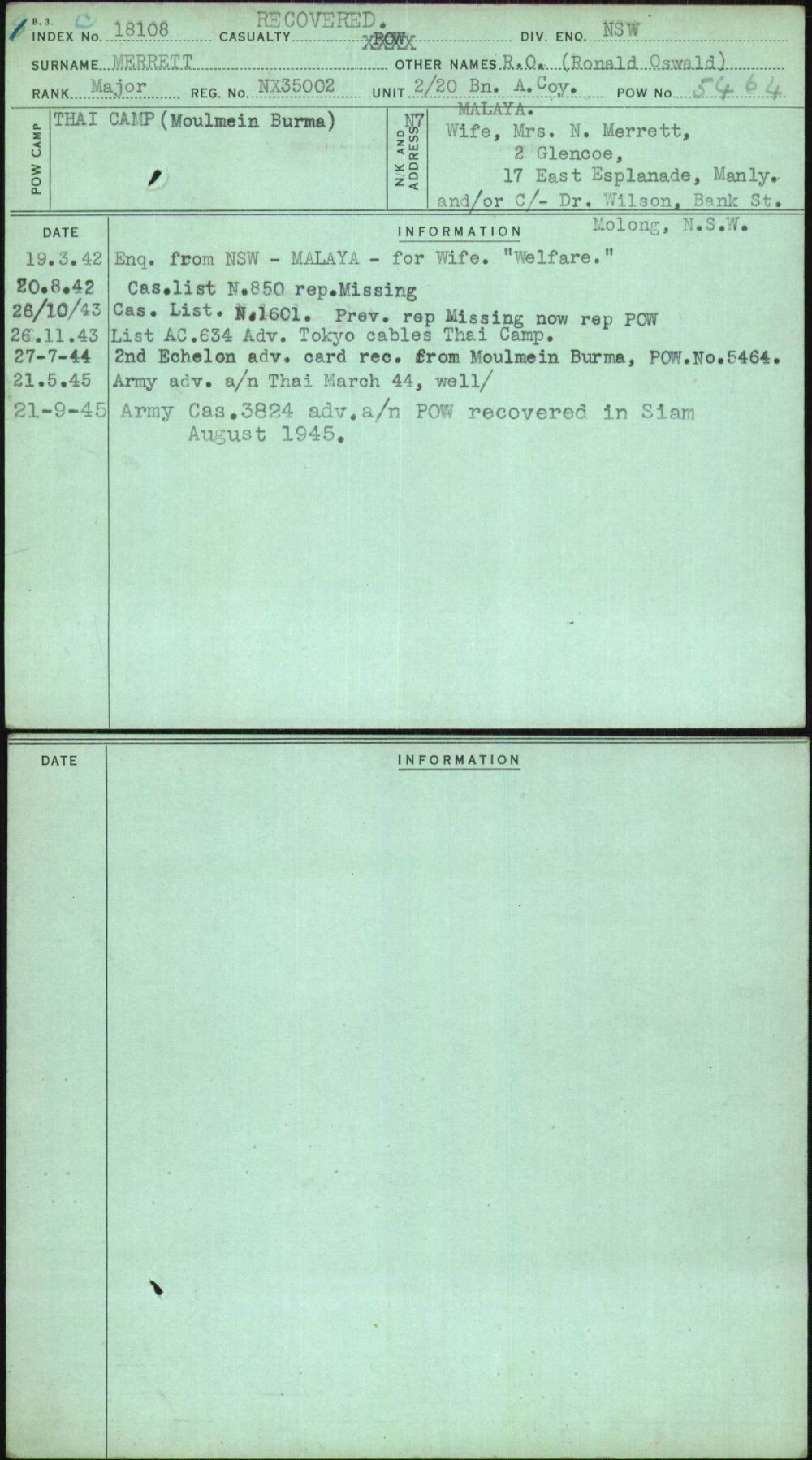 Merrett, R O (Ronald Oswald), NX35002