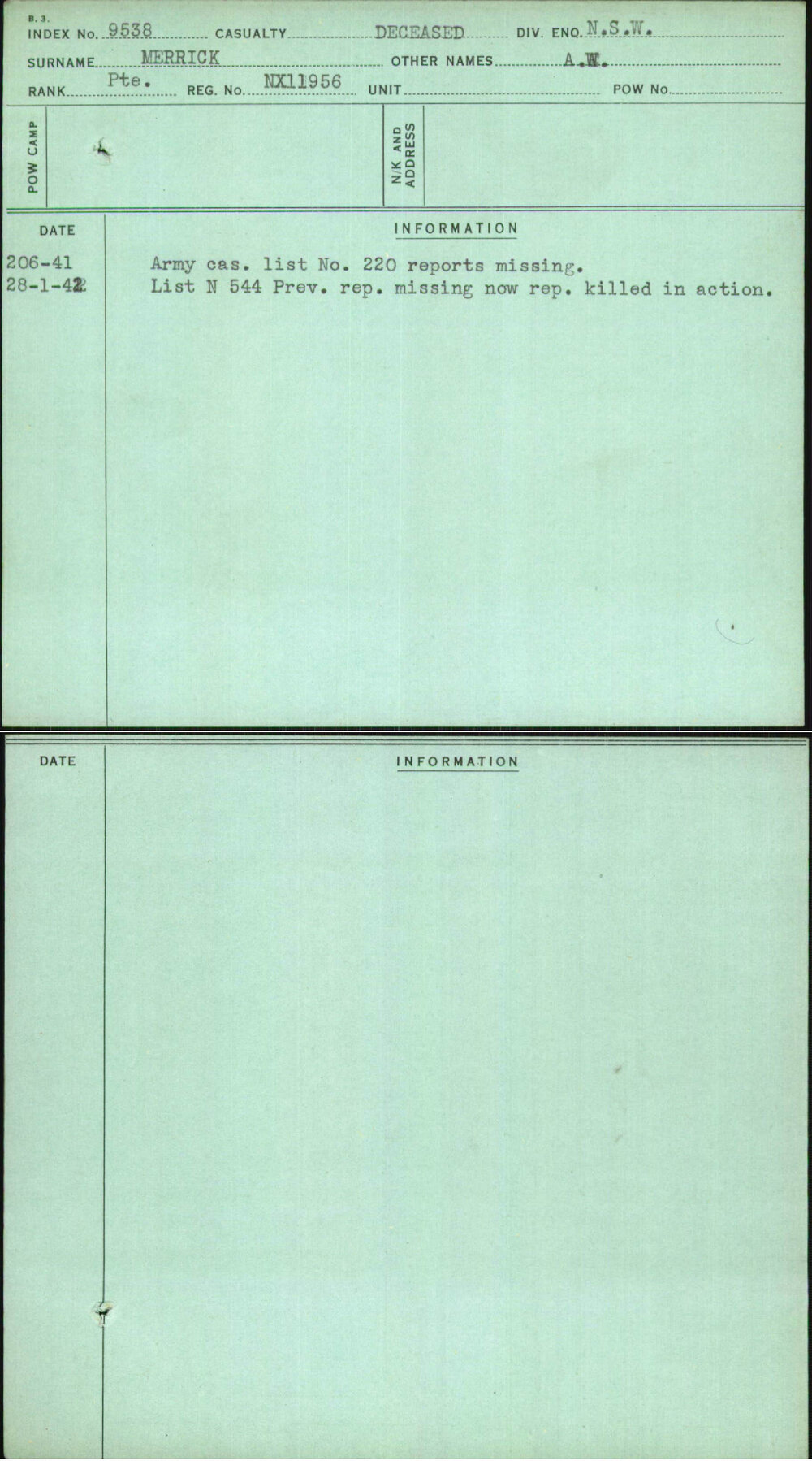 Merrick, A W, NX11956