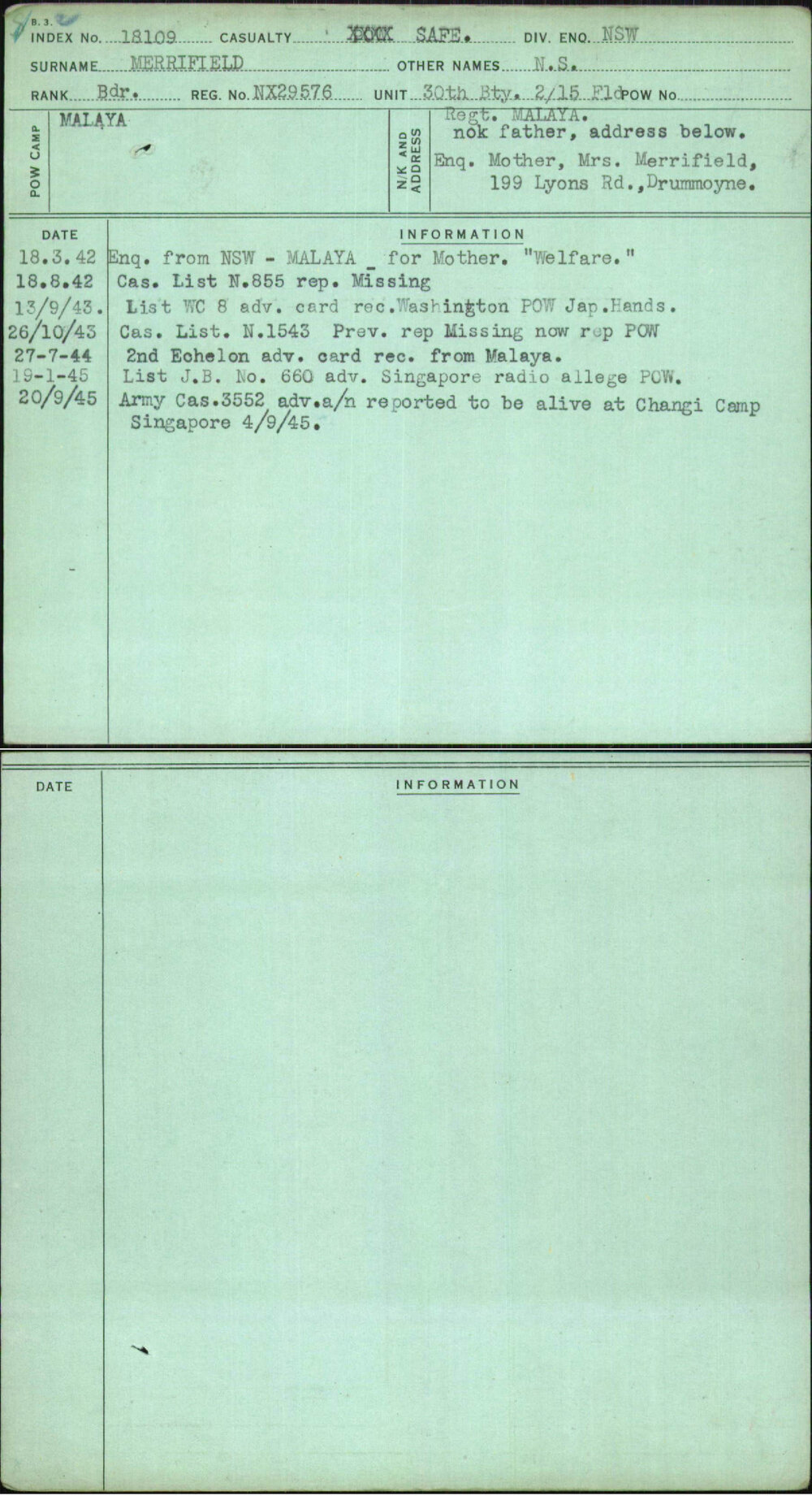 Merrifield, N S, NX29576