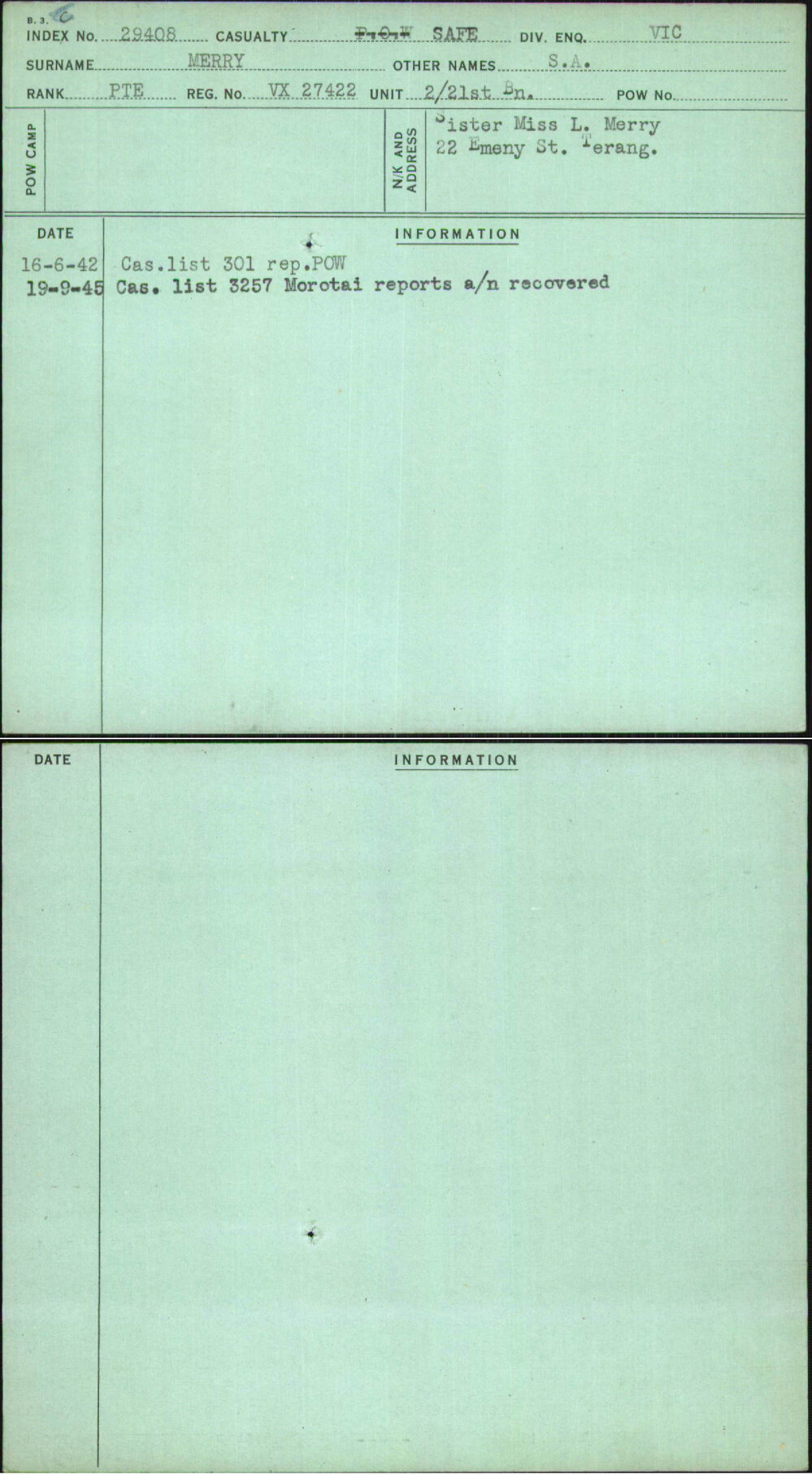 Merry, S A, VX27422