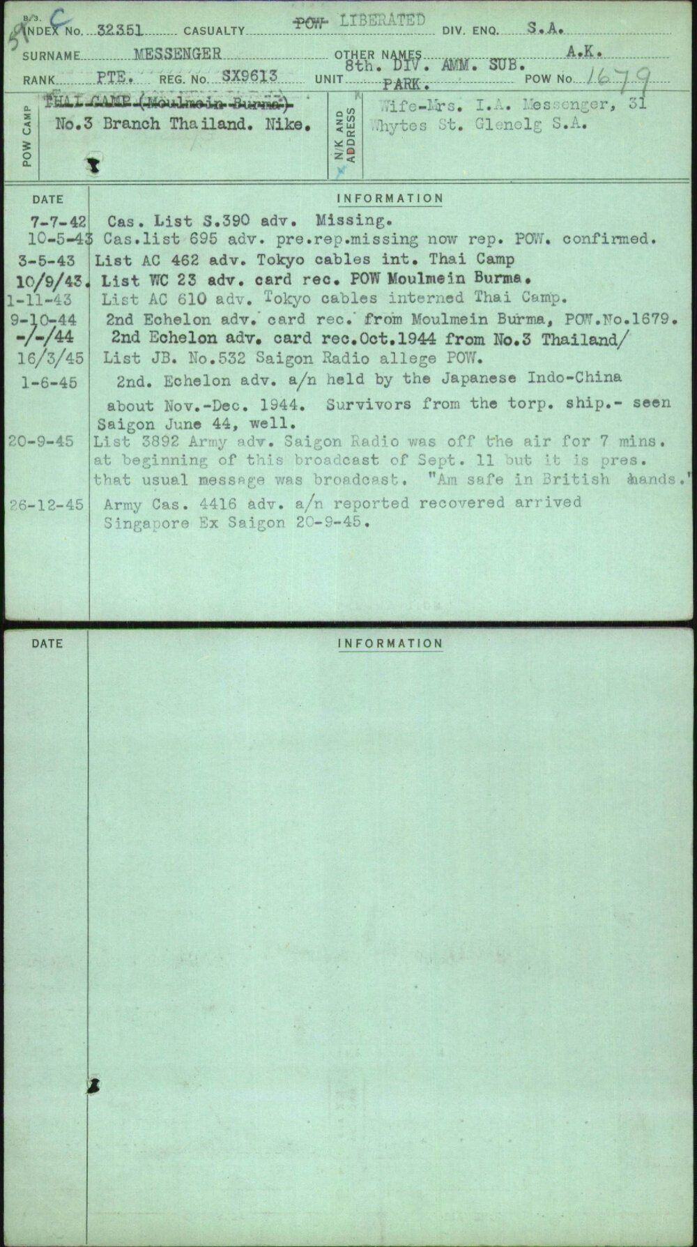 Messenger, A K, SX9613