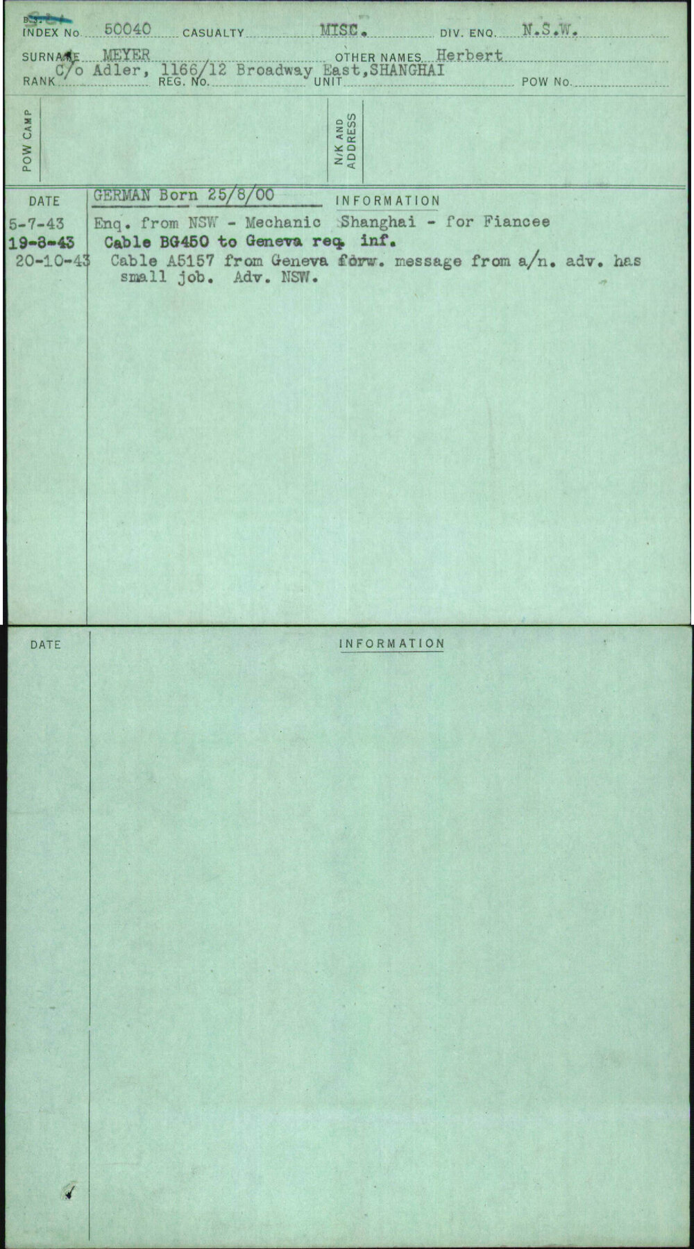 Meyer, Herbert, [No Service Number]