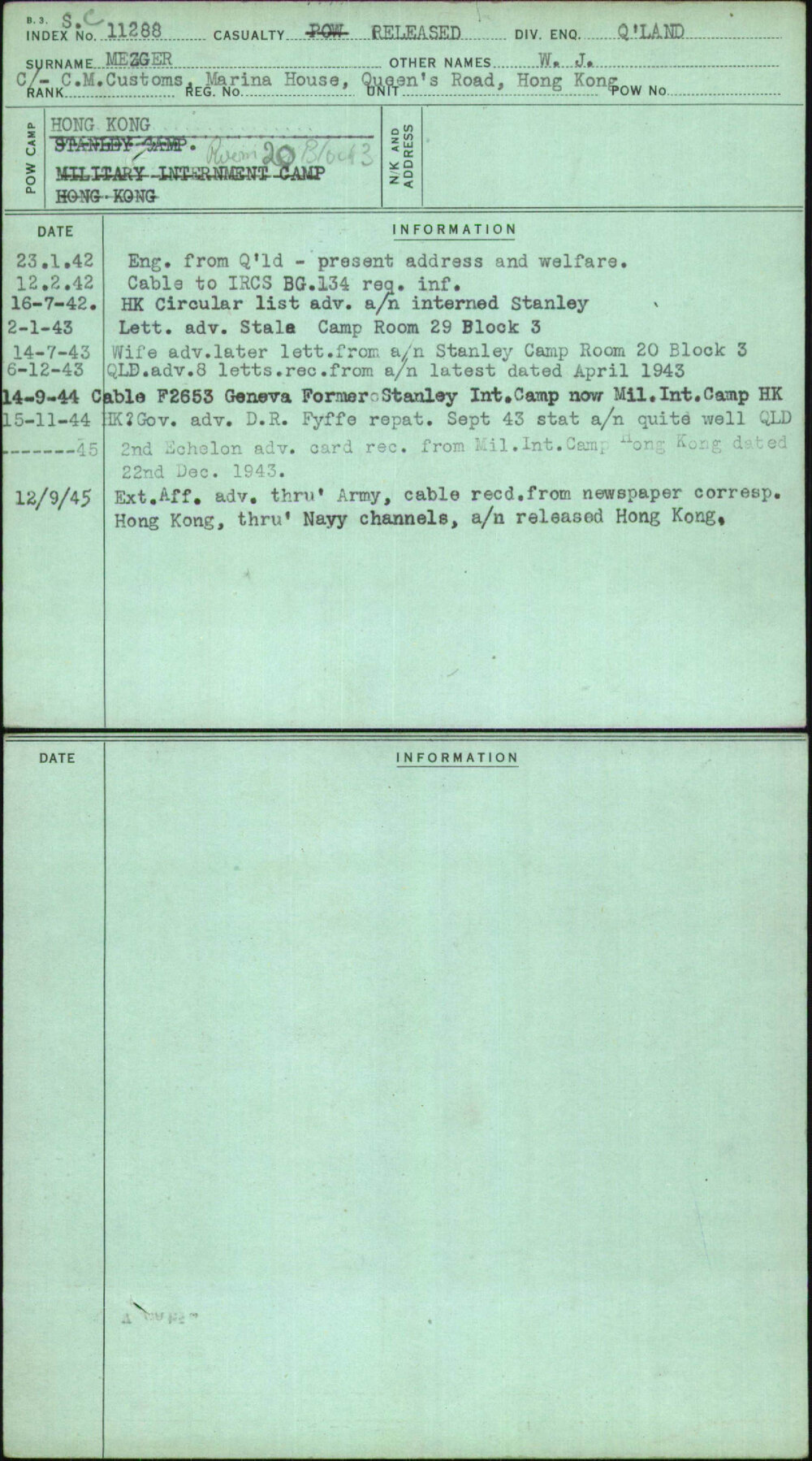 Mezger, W J, [No Service Number]