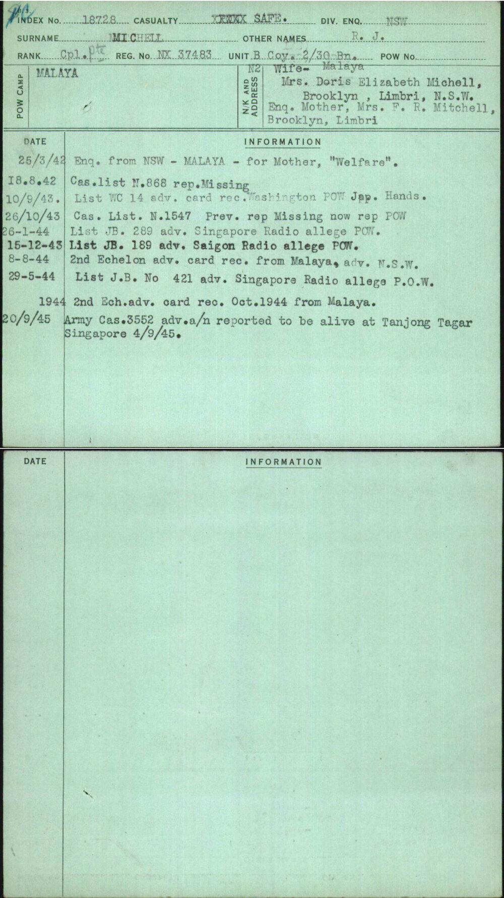 Michell, R J, NX37483