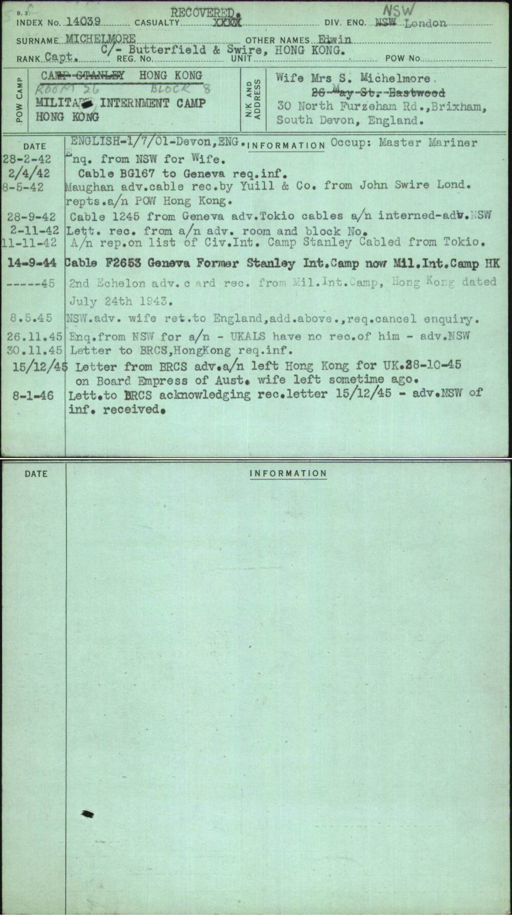 Michelmore, Edwin, [No Service Number]