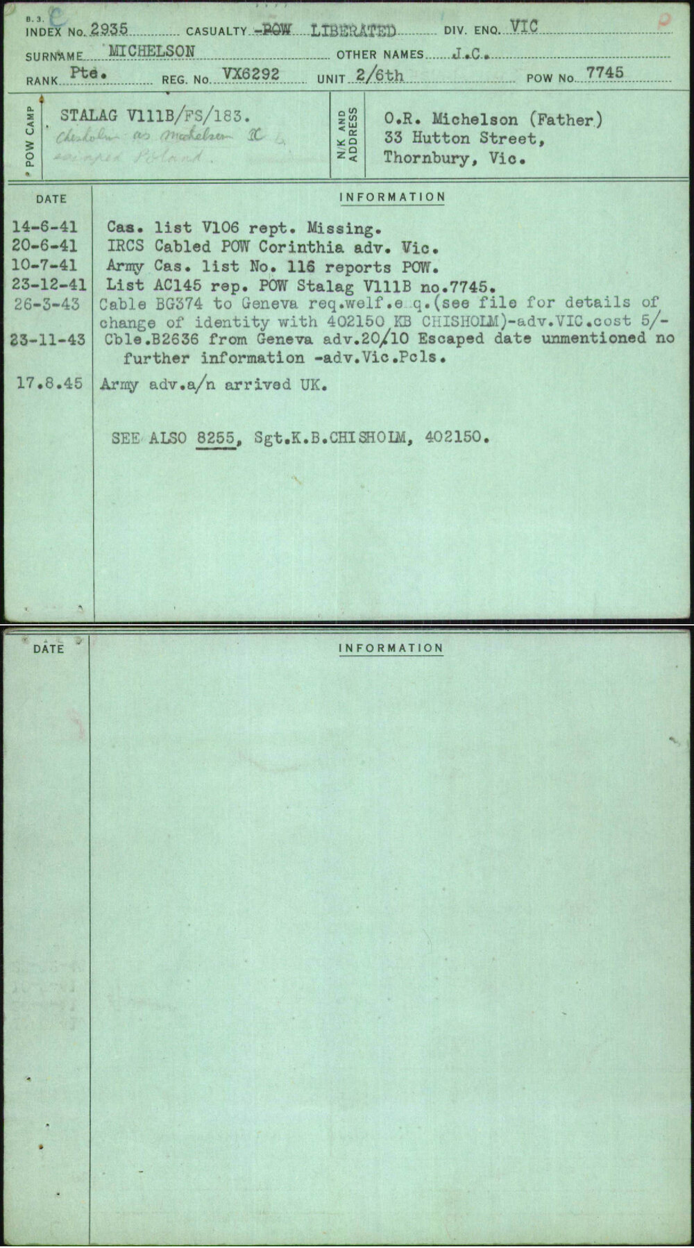 Michelson, J C, VX6292