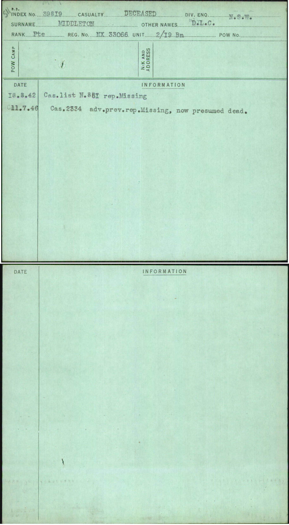Middleton, D L C, NX33066