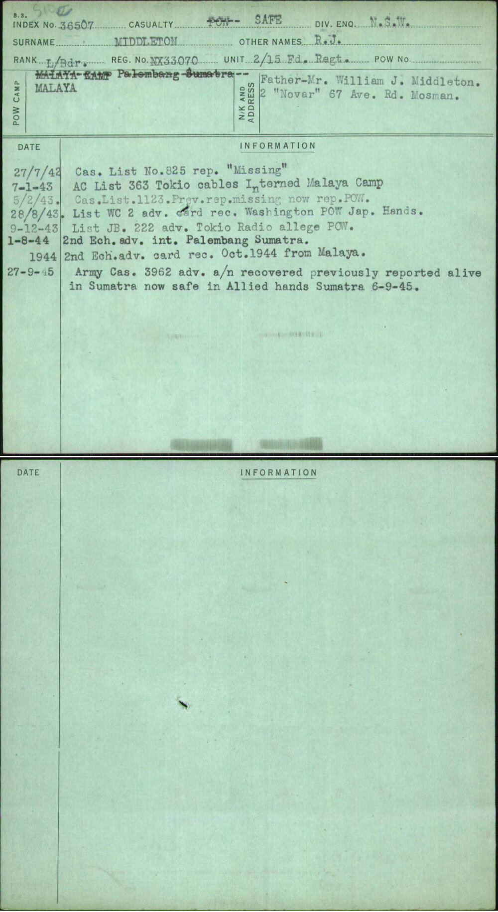 Middleton, R J, NX33070