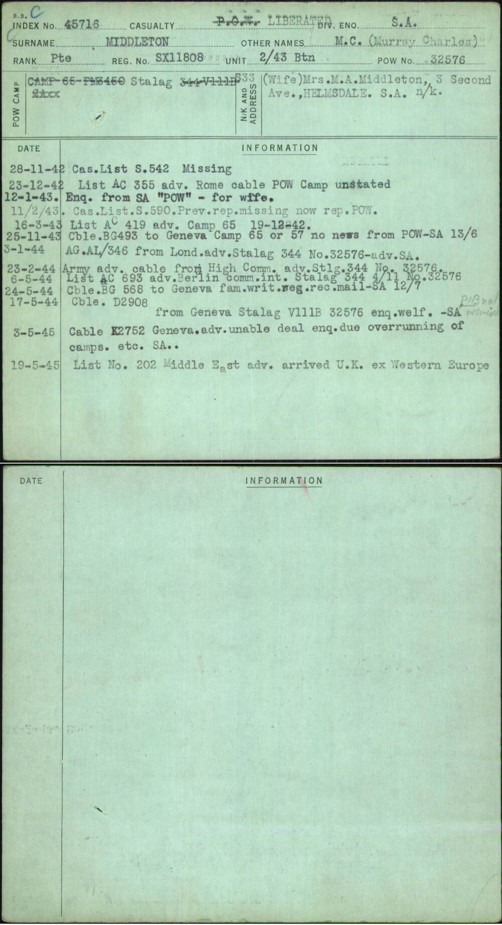 Middleton, M C (Murray Charles), SX11808