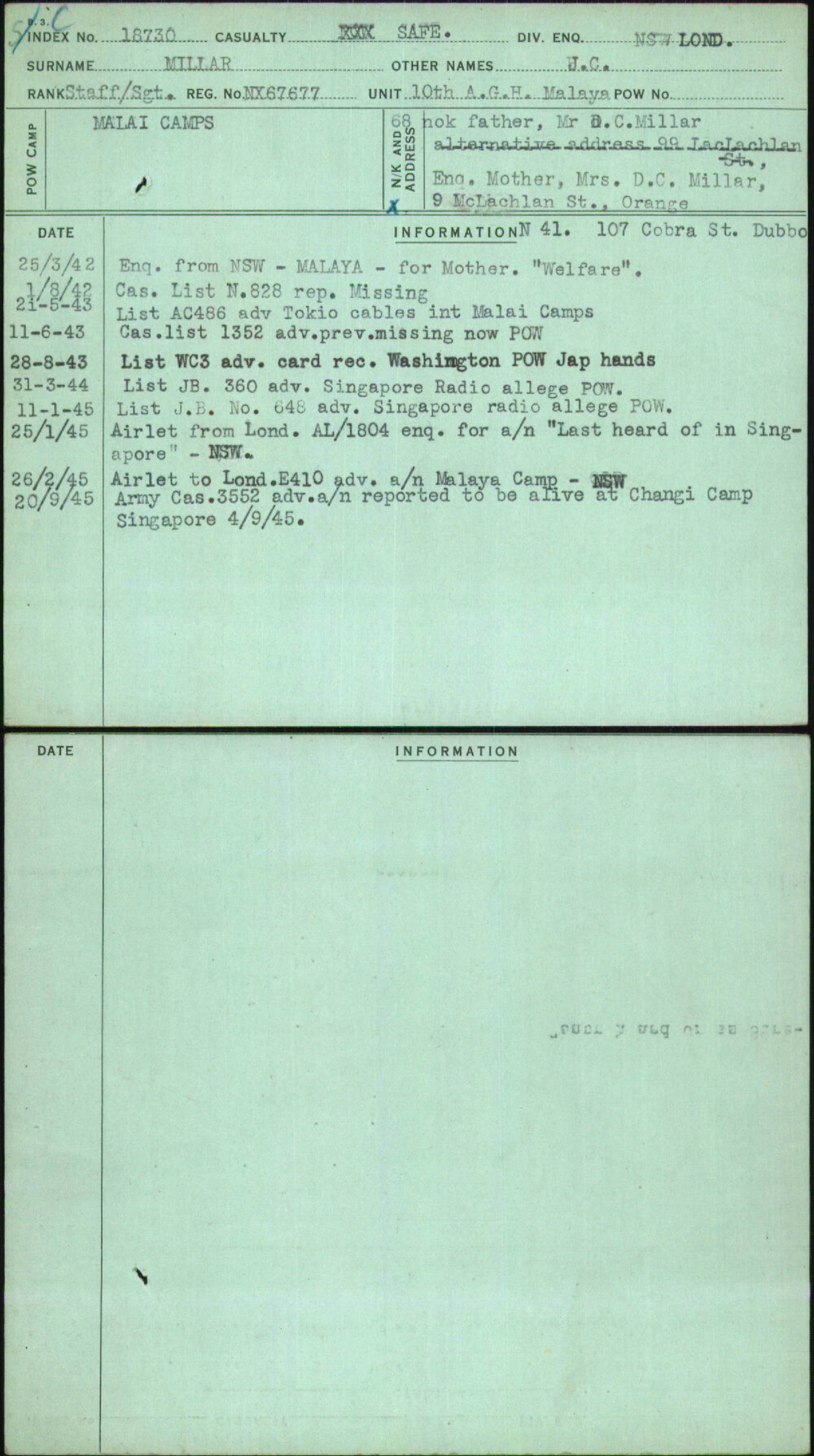 Millar, J C, NX67677