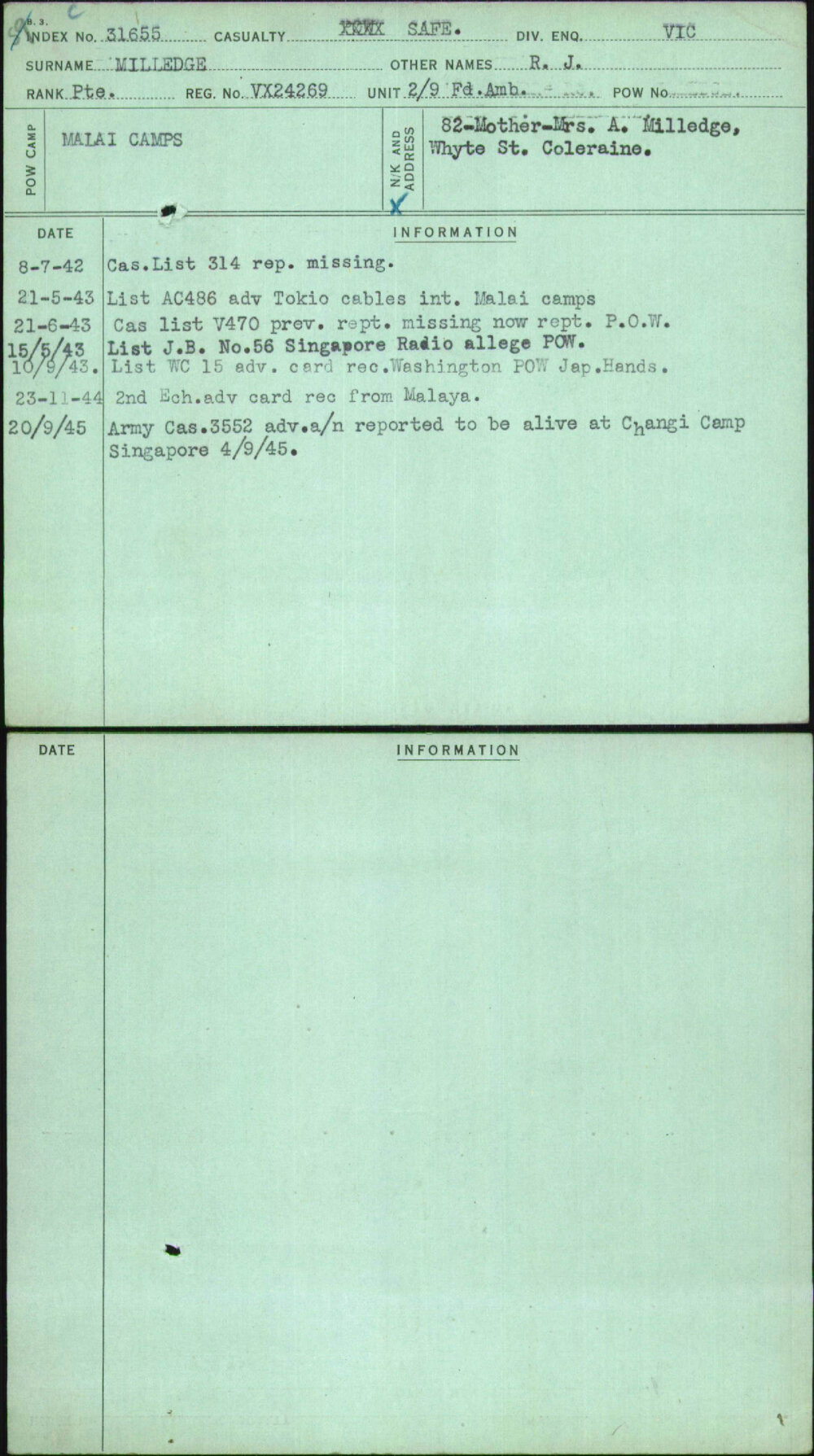 Milledge, R J, VX24269