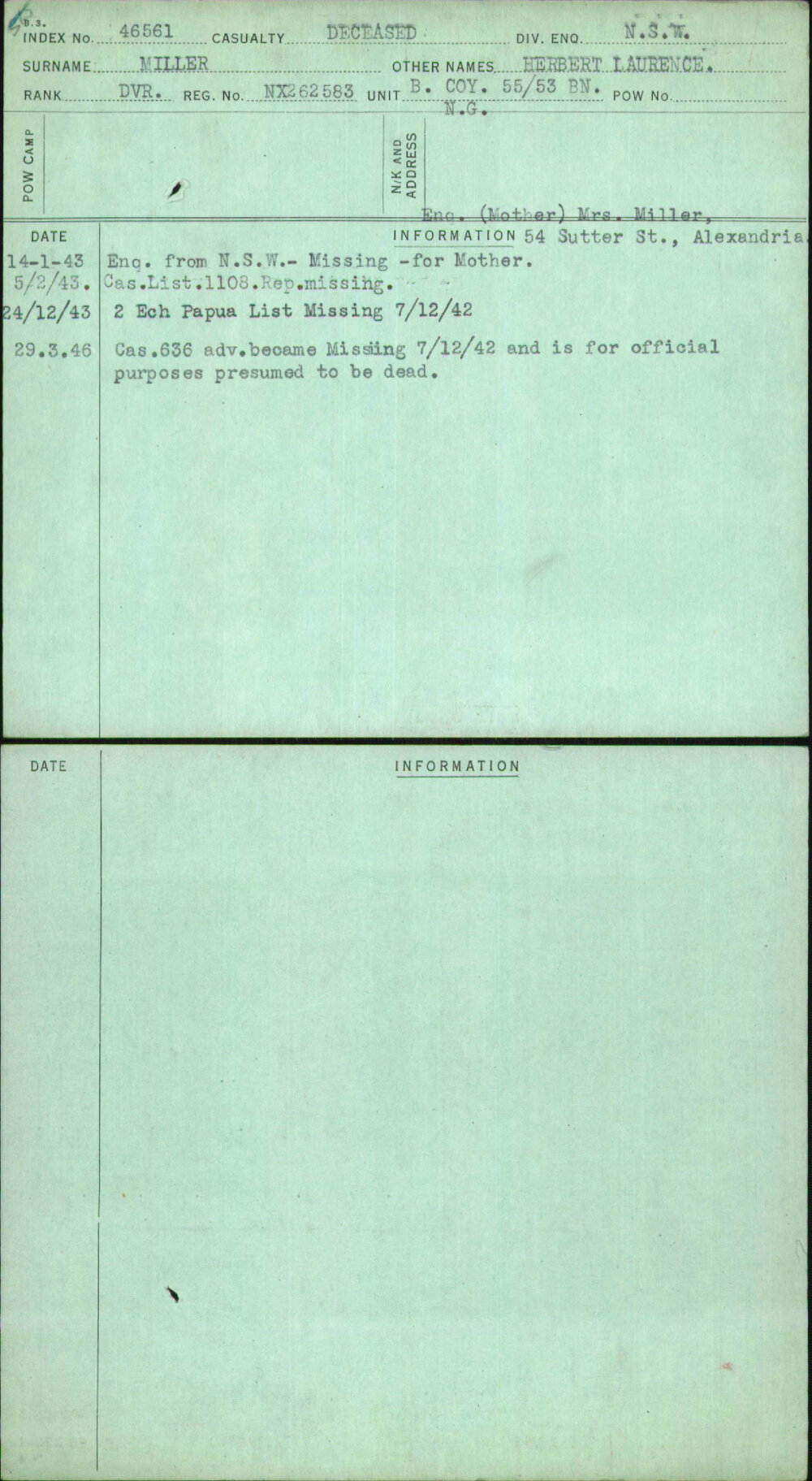 Miller, Herbert Laurence, NX262583