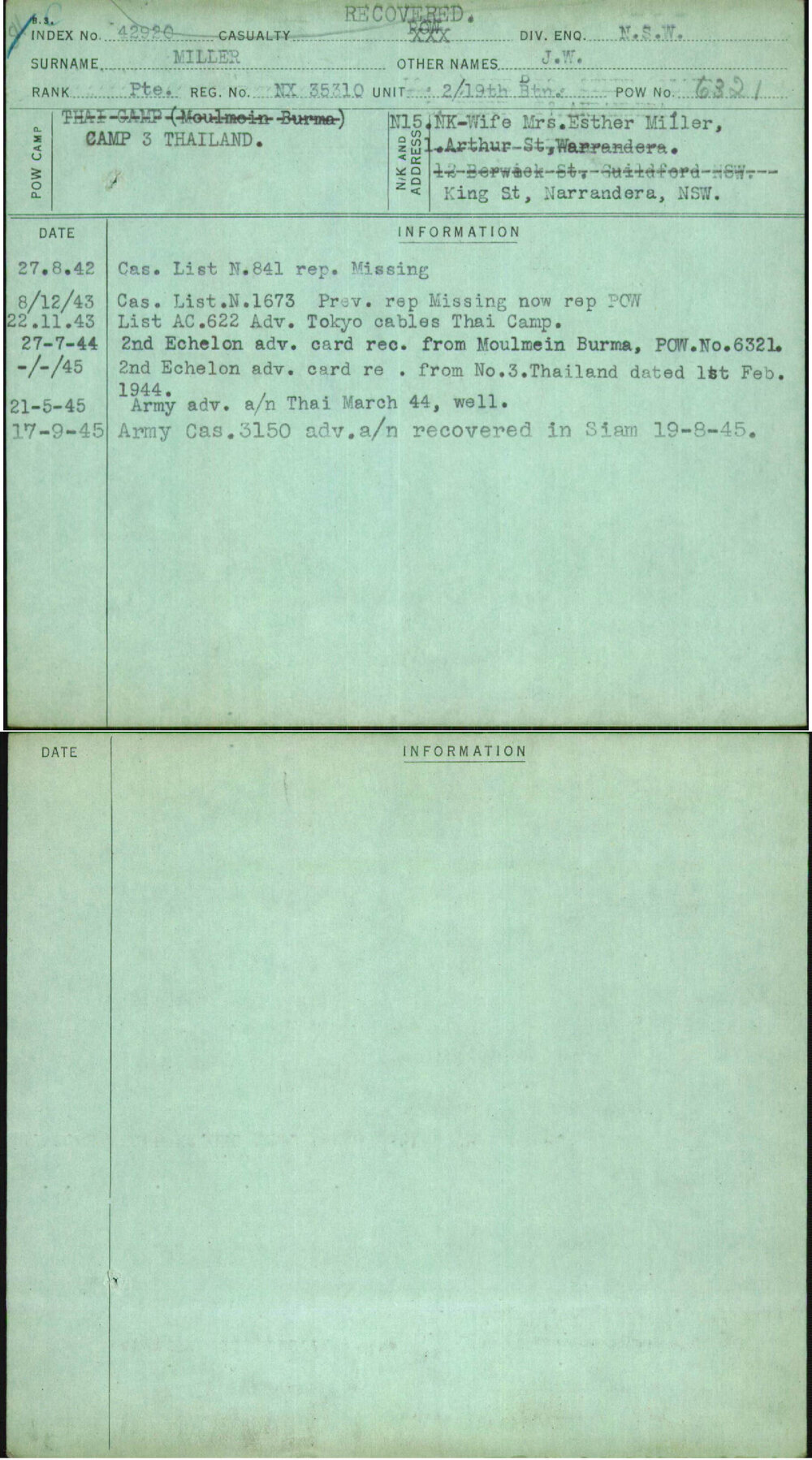 Miller, J W, NX35310