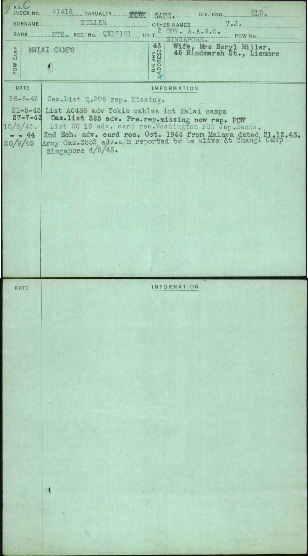 Miller, V J, QX17151