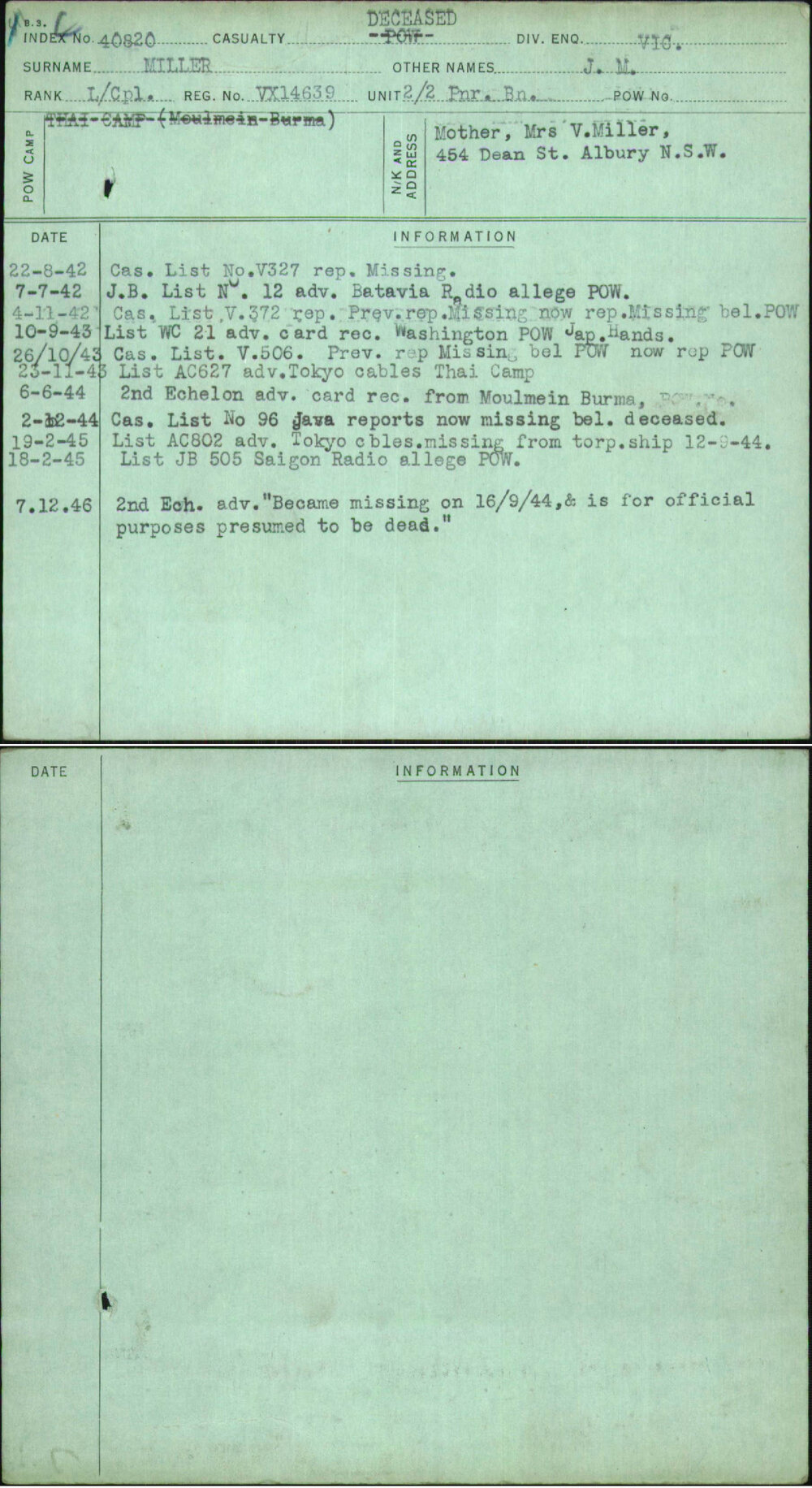 Miller, J M, VX14639