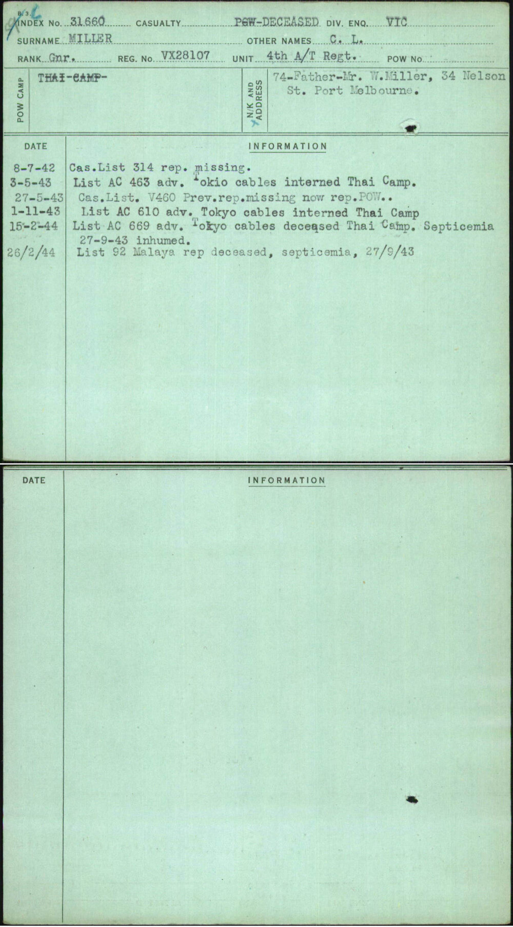 Miller, C L, VX28107