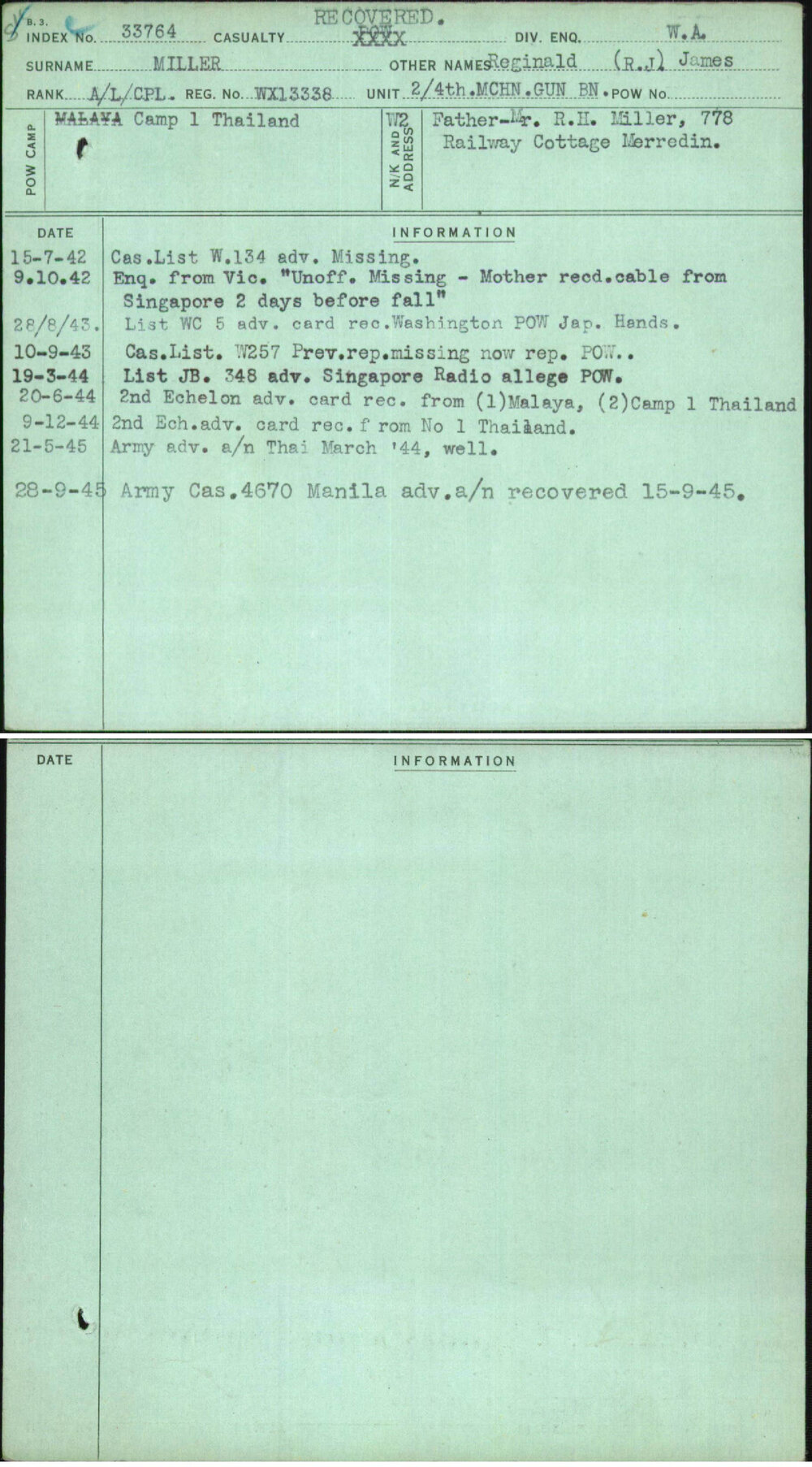 Miller, Reginald (R J) James, WX13338