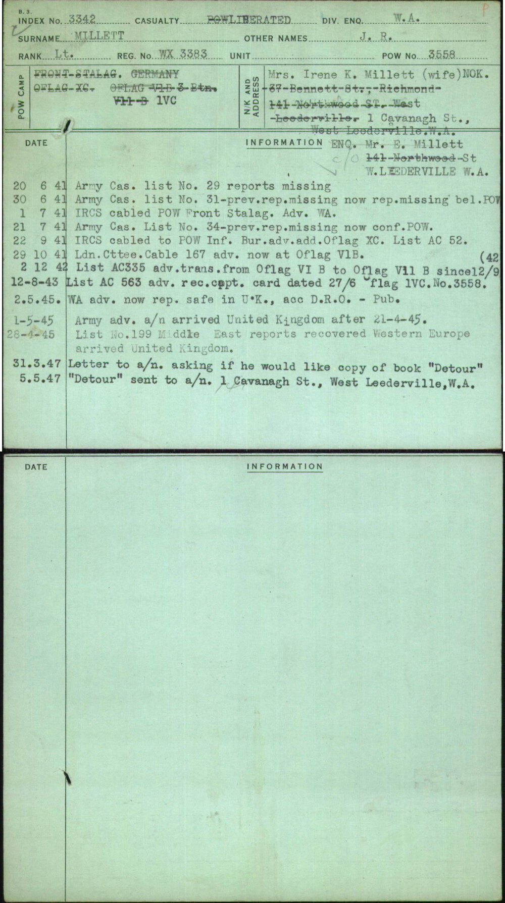 Millett, J R, WX3383