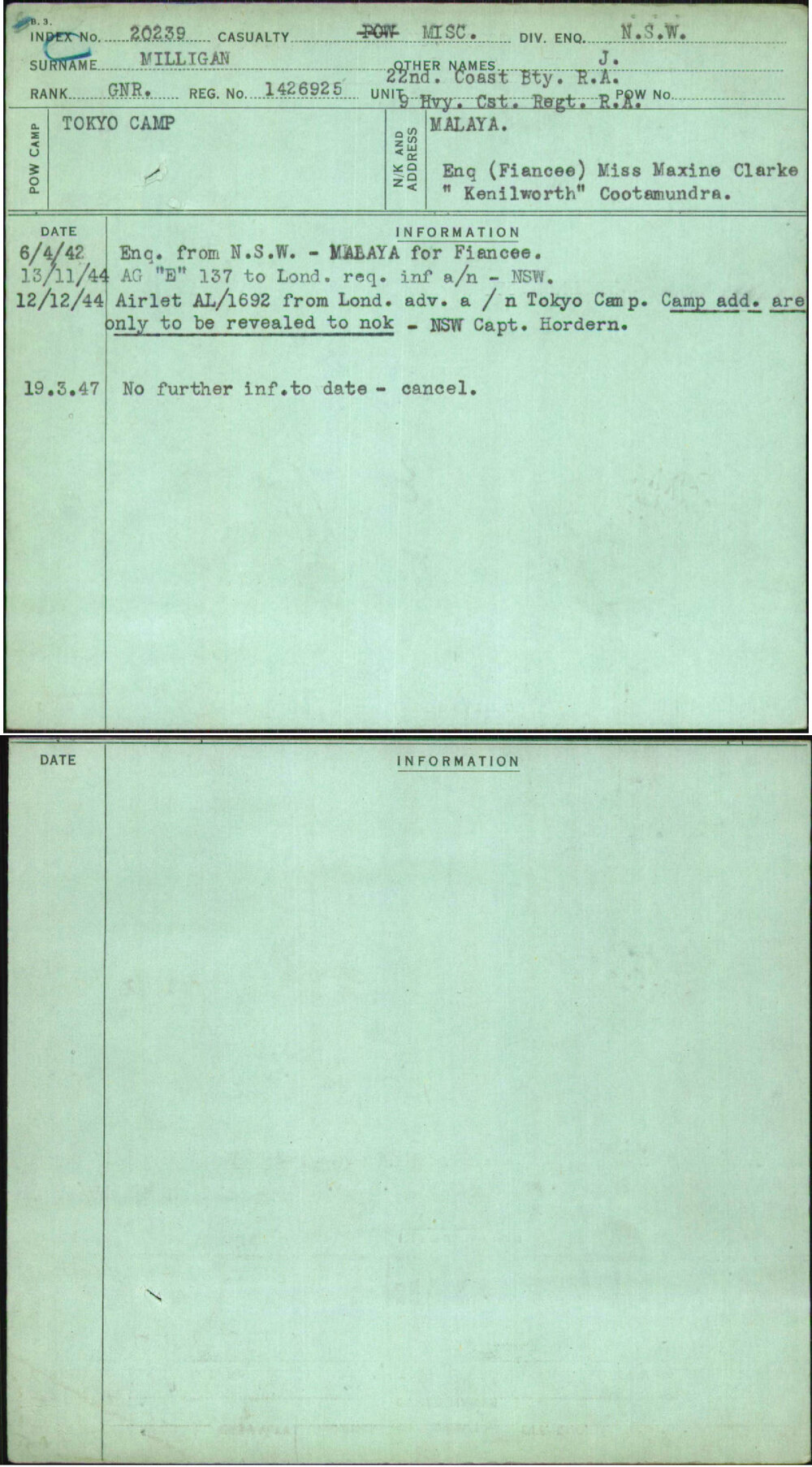 Milligan, J, 1426925