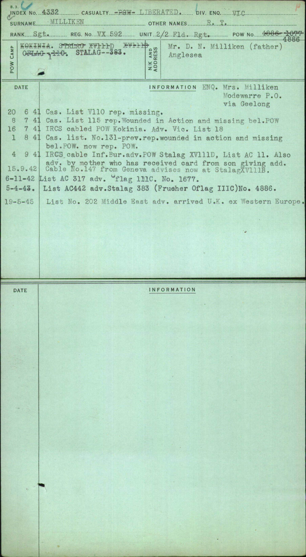 Milliken, R T, VX592