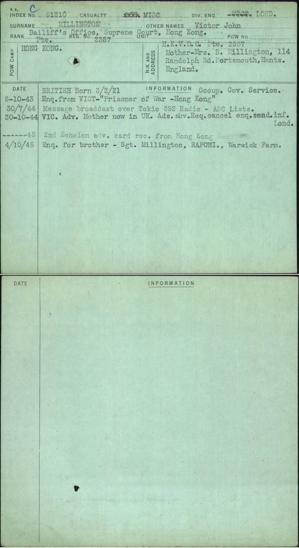 Millington, Victor John, 2357